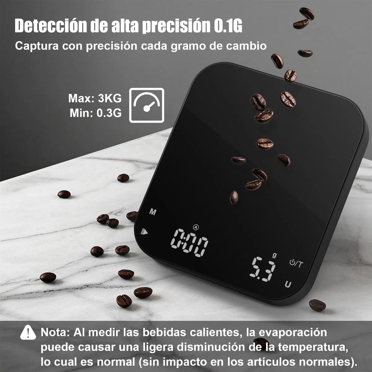Bascula Cafe, [0.1g/3kg-Carga USB] Diyife Báscula de Café Digital con Temporizador, Escala de Café con LED Display, Tara Automática, Cubierta de Silicona, para Espresso y Goteo, Laboratorio, Joyería