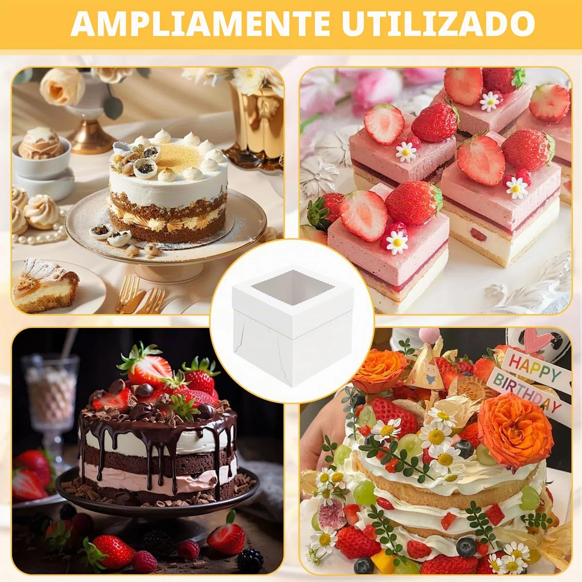 10 Pack Cajas para Tartas, 25,4 x 25,4 x 20,3cm Caja de Cartón Blanca Con Ventana y 10 Bandejas Redondas