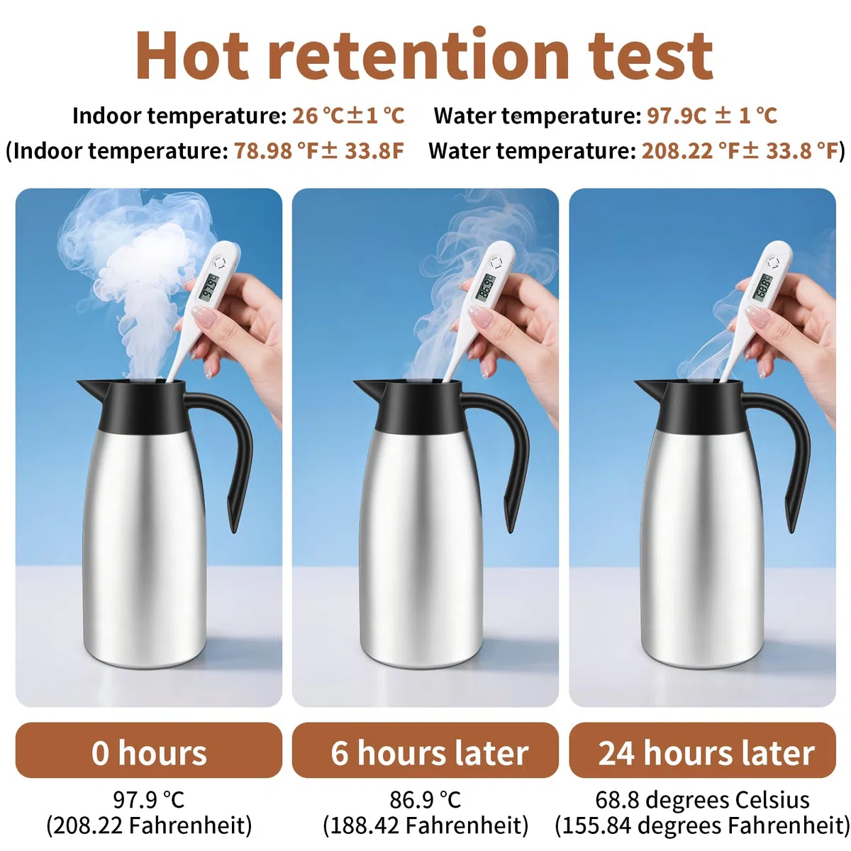 2 Litros Jarra Termo, Jarra Térmica se Acero Inoxidable 304, Termo con Aislamiento Térmico, Se Mantiene Caliente Durante 24 Horas Para Café, Té, Agua, Bebida