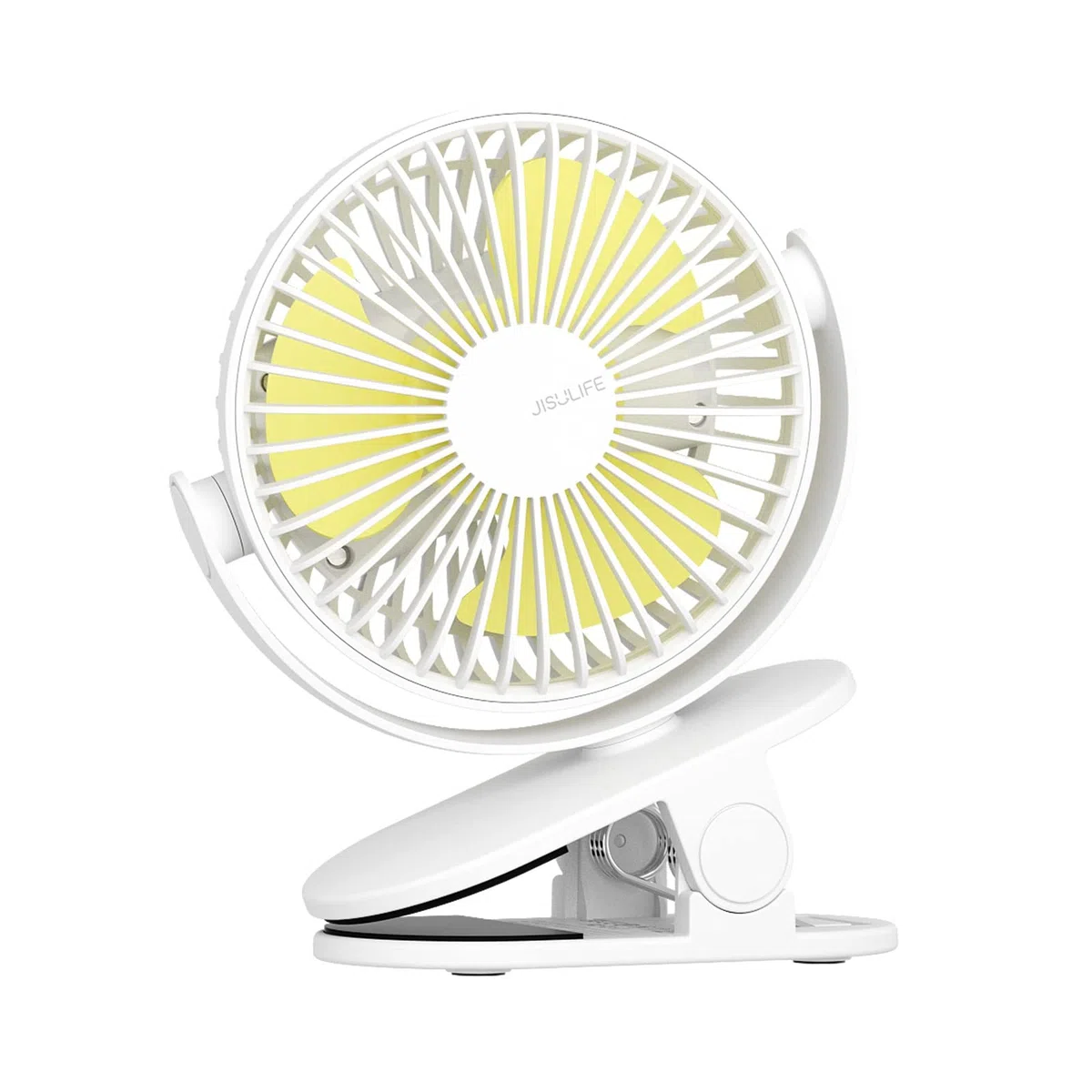 JISULIFE Mini Ventilador USB Pinza, Portatil Ventilador Potente Clip, 4000mAh Batería Recargable, 4 Velocidades, Máx 14 horas, Ventilador Pequeño y Silencioso Mesa para Cama, Cochecito de Bebé-Blanco