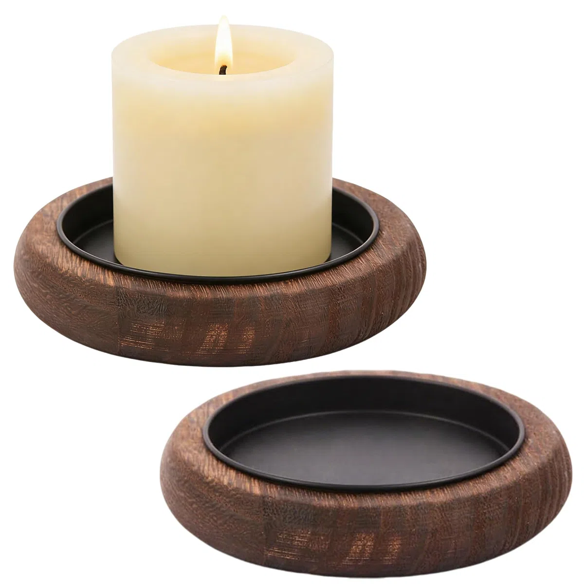 2 Piezas Portavelas, Bandeja Velas, Platos para Velas de Madera, Adecuado para Velas Aromáticas Salones Cafeterías Casas de Huéspedes Decoración de Estilo Rústico y Artículos Hechos a Mano