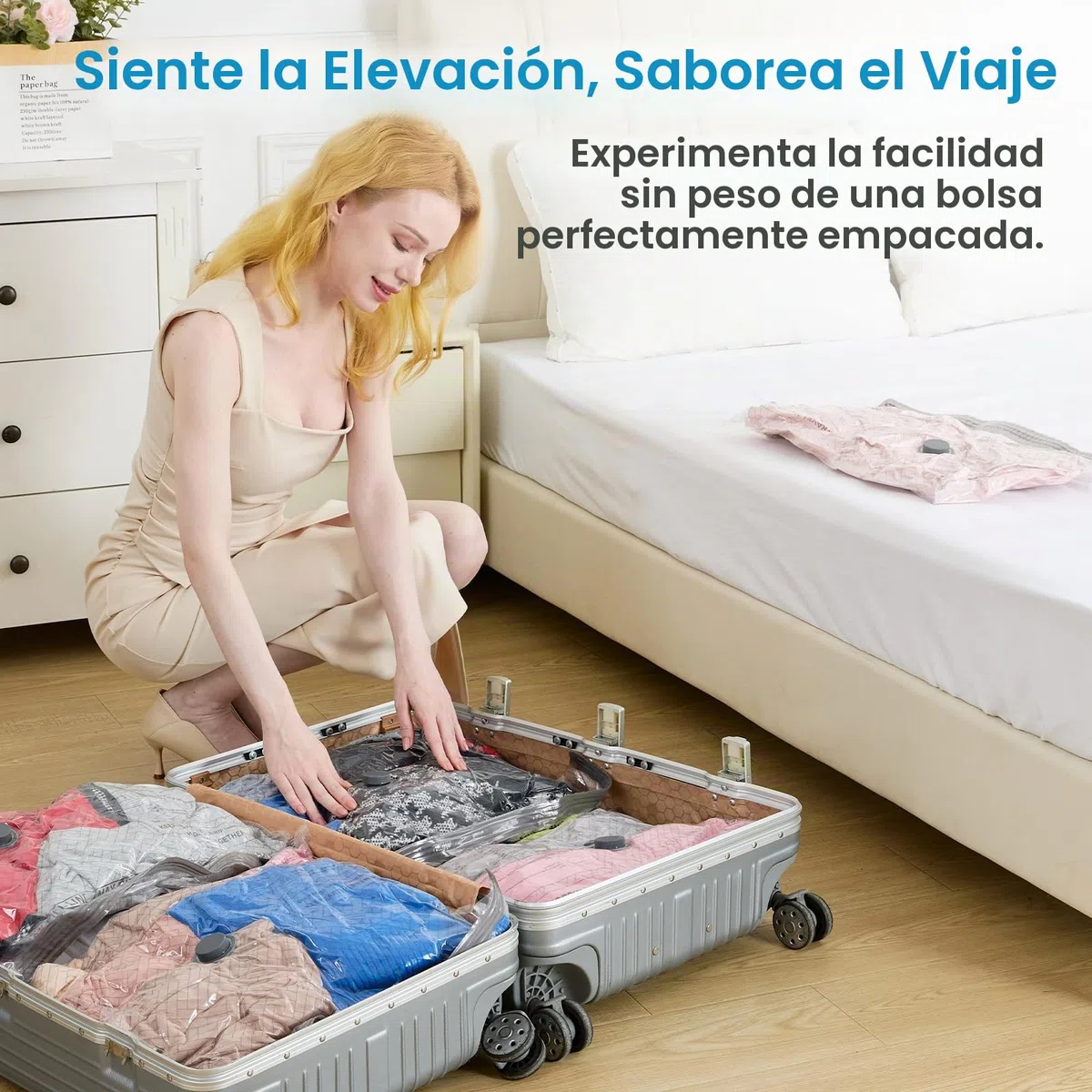 Juego de 15 Bolsas de Compresión al Vacío con Bomba Inalámbrica - Ahorra Espacio en Viajes y Hogar, 3 Tamaños (40x50/40x60/50x60 cm)