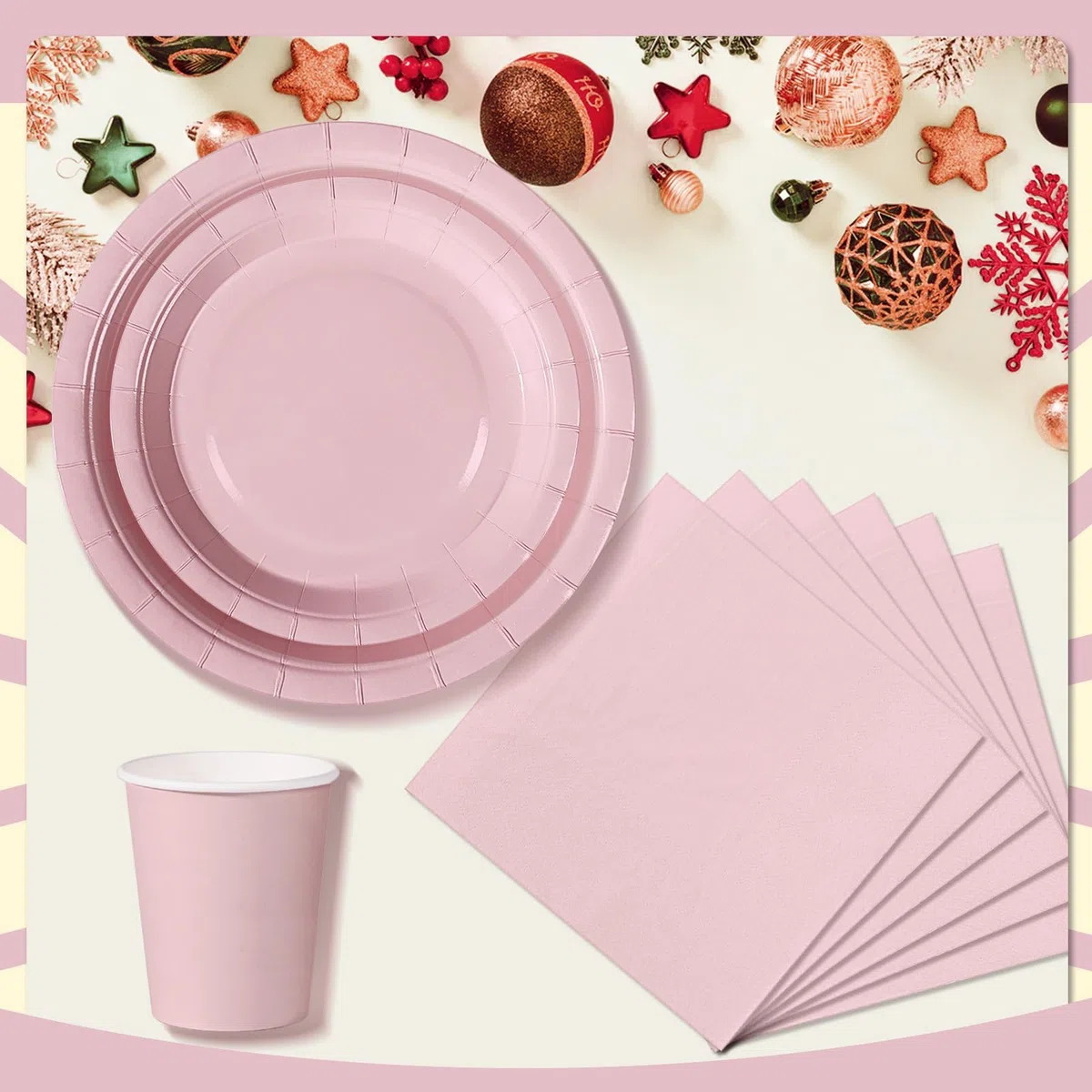 Nkaiso 96 Piezas Rosa Vajilla Fiesta Cumpleaños, Platos y Vaso Cumpleaños Infantil, Set de Party Decoración Platos Desechable Servilletas para Navidad, Barbacoas, Fiestas -24 Invitado