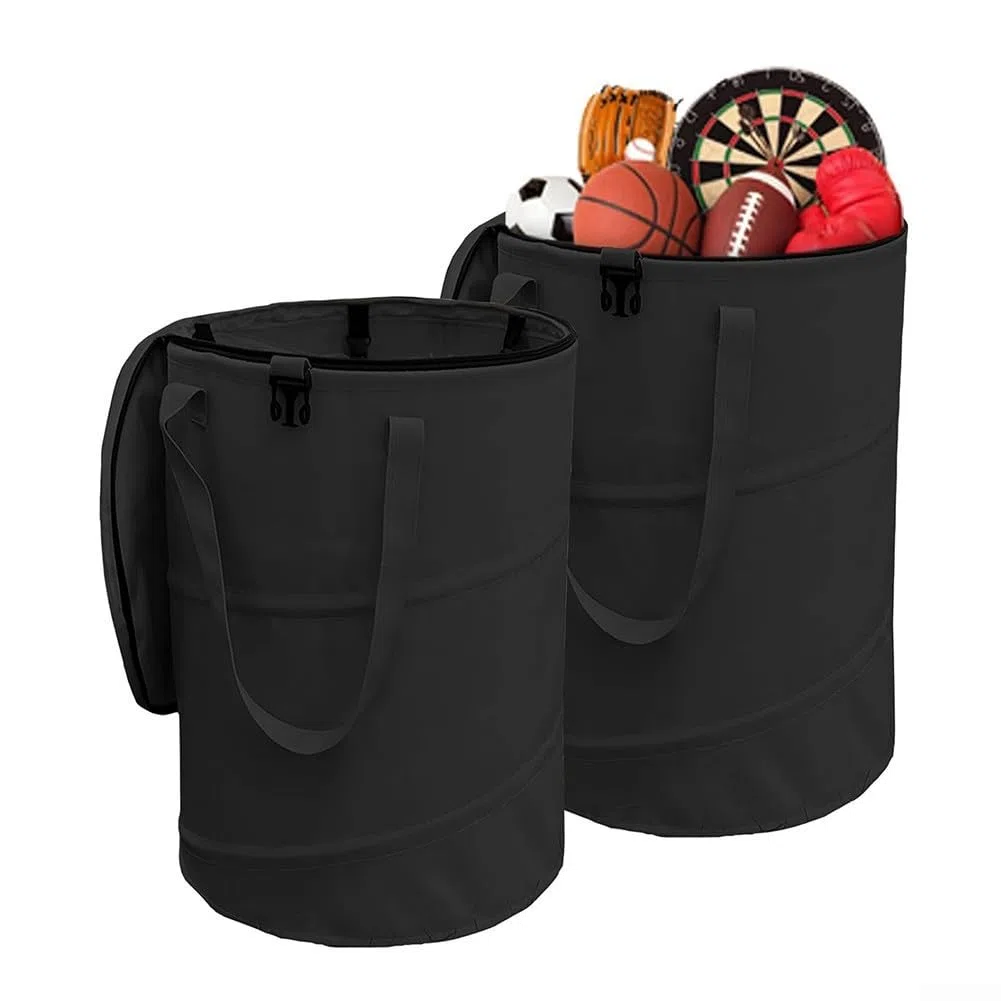 Cubo de basura para exteriores con diseño plegable, adecuado para acampar y picnics, hecho de tela Oxford para resistir la intemperie y fácil mantenimiento (es negro)