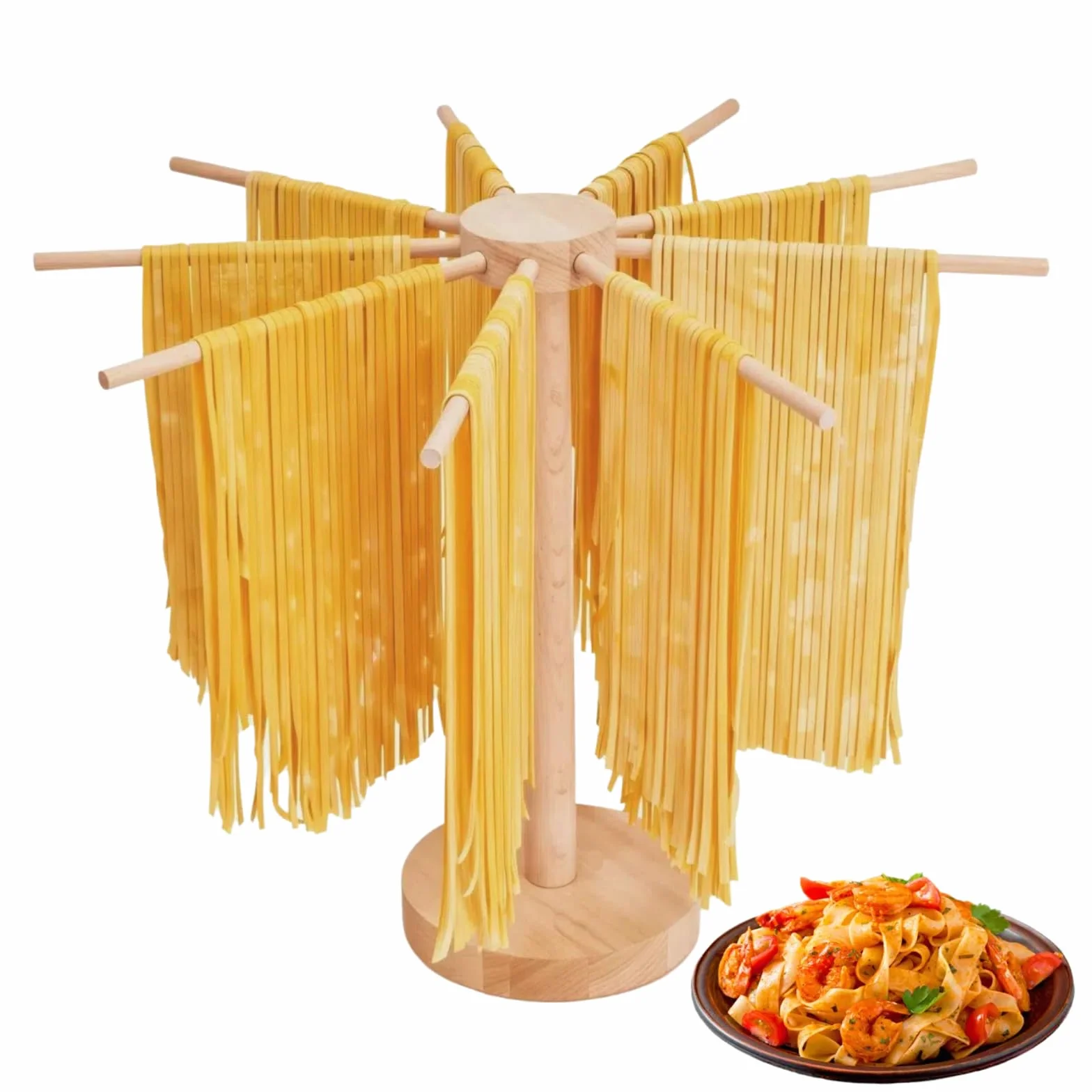 Estante de secado de pasta, estante grande de madera plegable para fideos de pasta fresca, soporte para secadora de espaguetis para hacer pasta, herramientas plegables de madera para hacer pasta con 9