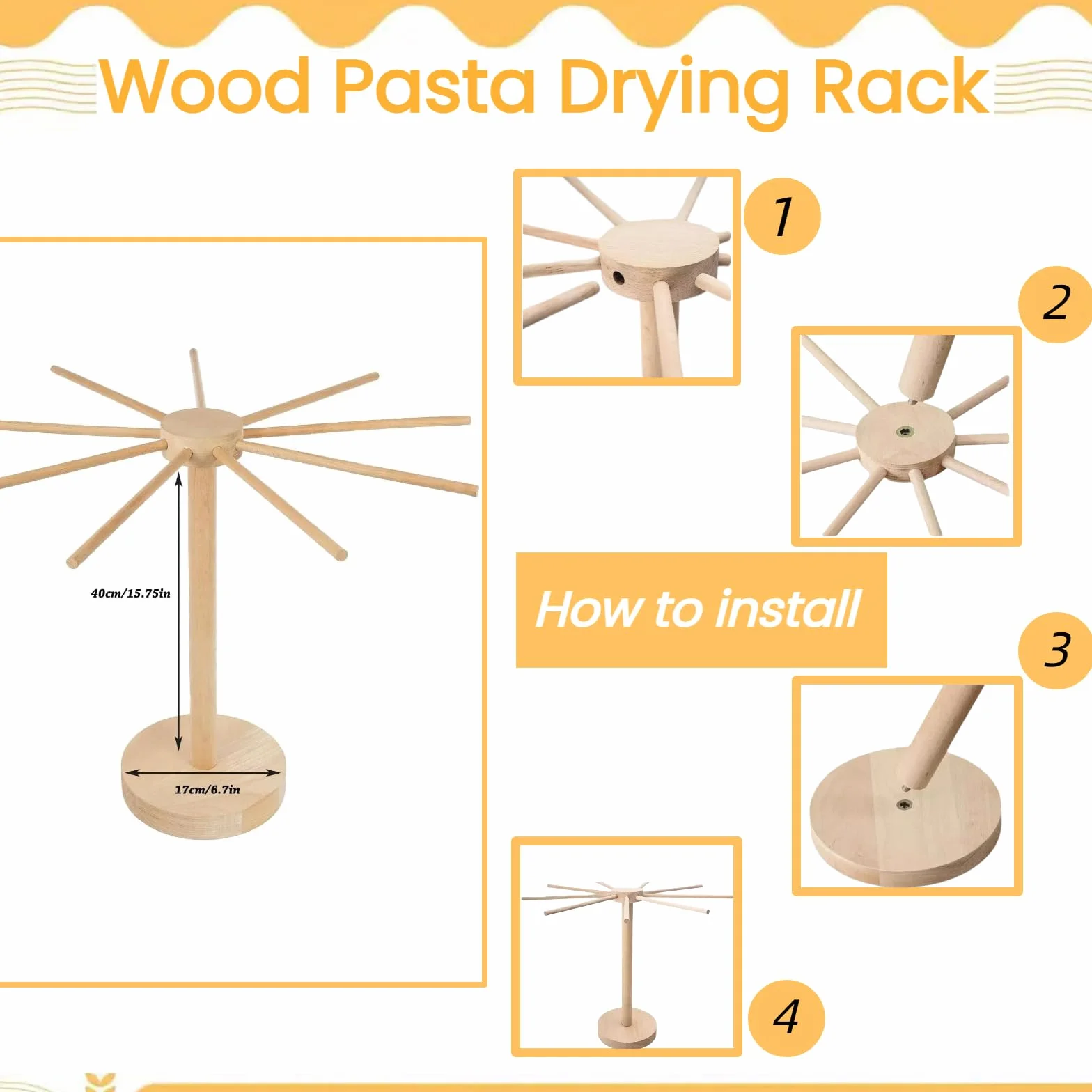 Estante de secado de pasta, estante grande de madera plegable para fideos de pasta fresca, soporte para secadora de espaguetis para hacer pasta, herramientas plegables de madera para hacer pasta con 9