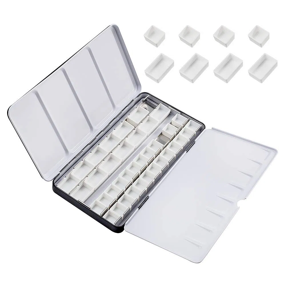 PandaHall - Juego de 42 sartenes de Acuarela de plástico Blanco vacío para Manualidades, Acuarela o Pintura acrílica, Caja de Lata de Viaje(2ml/3.2ml)