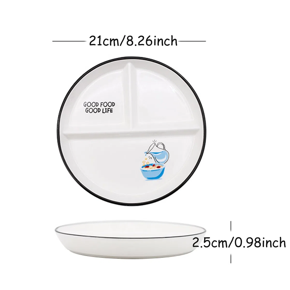 Platos Llanos de Cerámica, Platos Con Compartimentos, Platos Divididos de Cerámica,Plato Ceramica Infantil, para Comidas Divididas, Fiestas, Refrigerios, Postres (Leche)