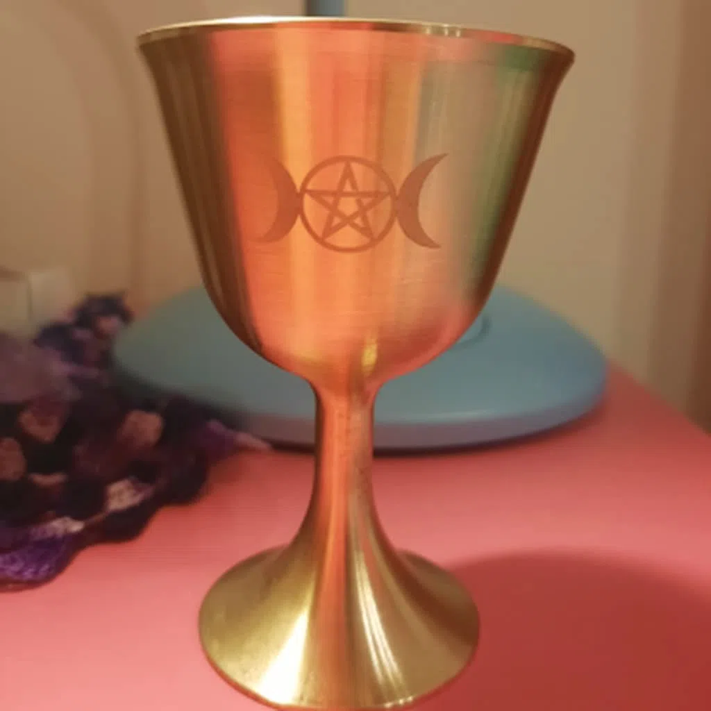Copa ceremonial de altar Wicca Latón chapado en oro Rital Moon Horóscopo Astrología Juego de mesa Accesorios de brujería