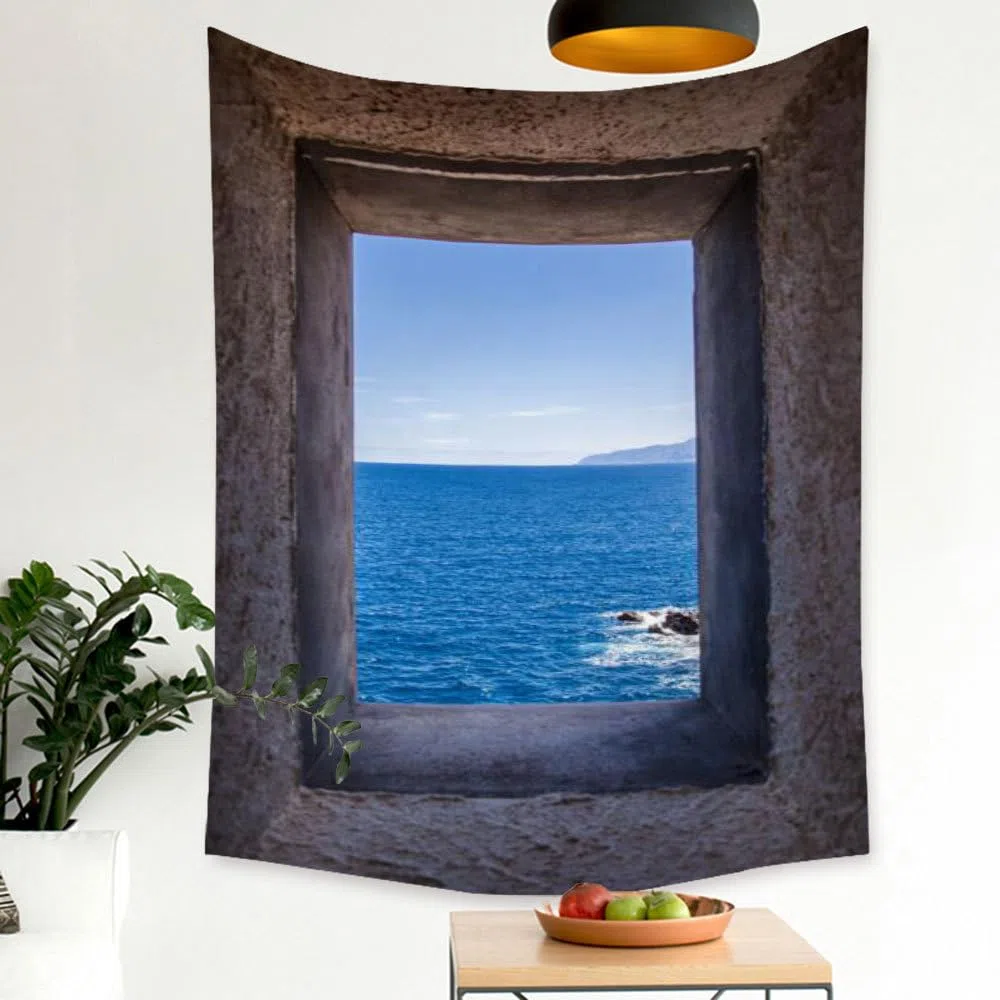 XIUYINHS Tapiz de naturaleza para ventana exterior, tapices de paisaje de playa, tapiz de pared con escenas, para decoración de oficina, dormitorio, interior y exterior, tapices de gran tamaño 1,5 m