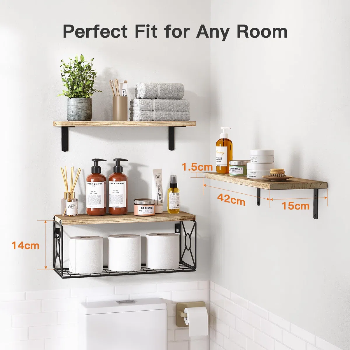 Pipishell Estantes flotantes con Cesta de Alambre de estroraje, estantes de baño de Madera de Paulownia para organización del hogar y decoración de Pared, estantes de baño/Cocina/Sala de