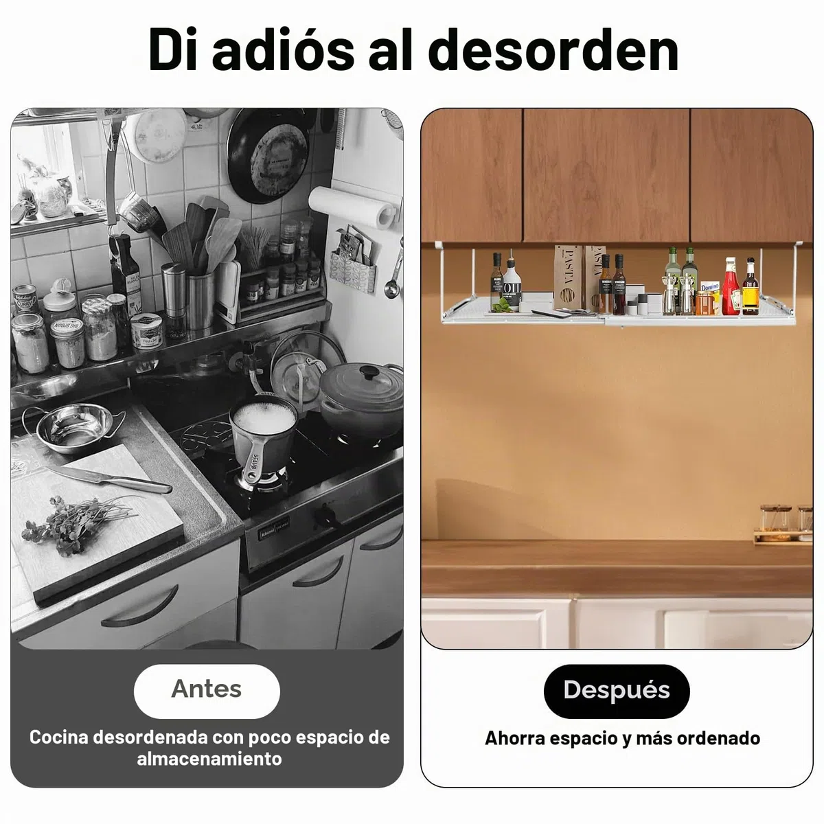 Estantería inferior, cesta colgante para armario, estante ajustable de 38 – 70 cm, cesta colgante de metal, organizador para armarios de cocina, despensa y zapateros