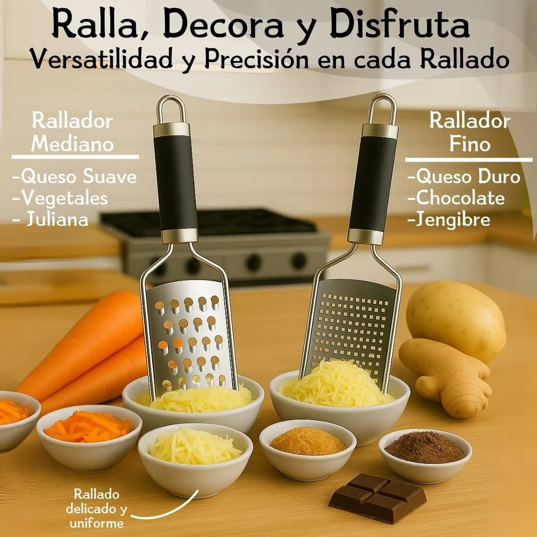 Rallador Set de 2, Rallador de Queso y Zester Fino, Ralladores para Cocina, Acero Inoxidable y Antideslizantes con Tapa Protectora, Mango Ergonómico, Apto Lavavajillas