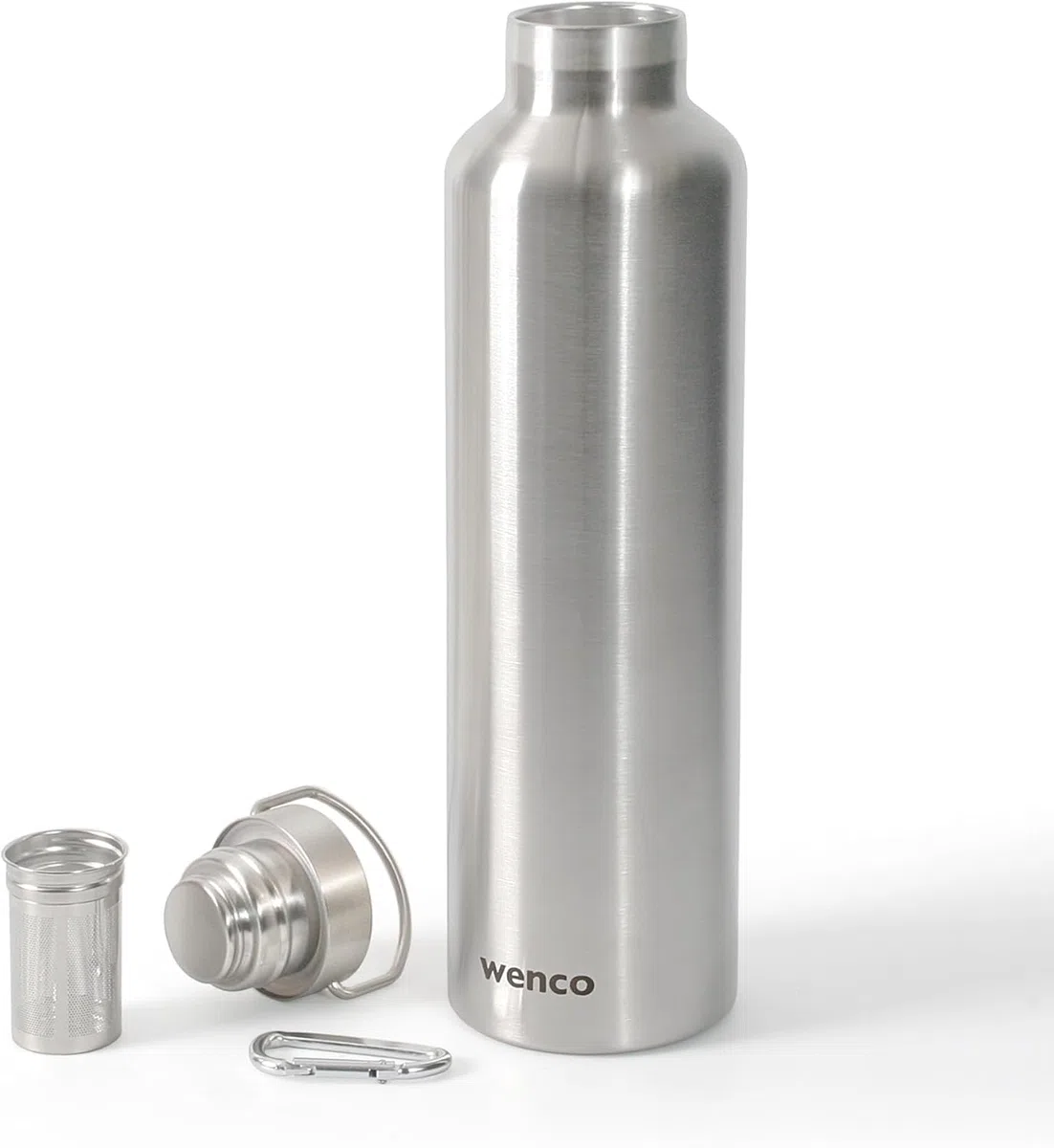 wenco Botella de acero inoxidable de 1 litro/1000 ml, aislada y antigoteo, para bebidas frías y calientes, también se puede utilizar como termo, con colador de té, apta para lavavajillas, sin BPA,