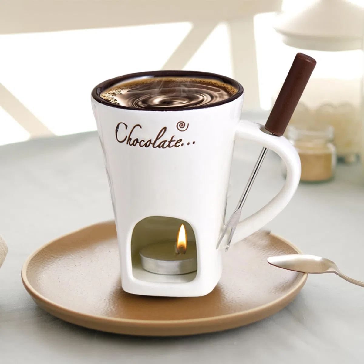 Taza Para Fundir Chocolate 200ml, Taza De Fondue De Chocolate, Taz a De Cerámica Para Calentar Queso Y Choco late, Taz a De Fondue Con Las Velas De Té Incluidas Para Crear Un Ambiente acoge dor