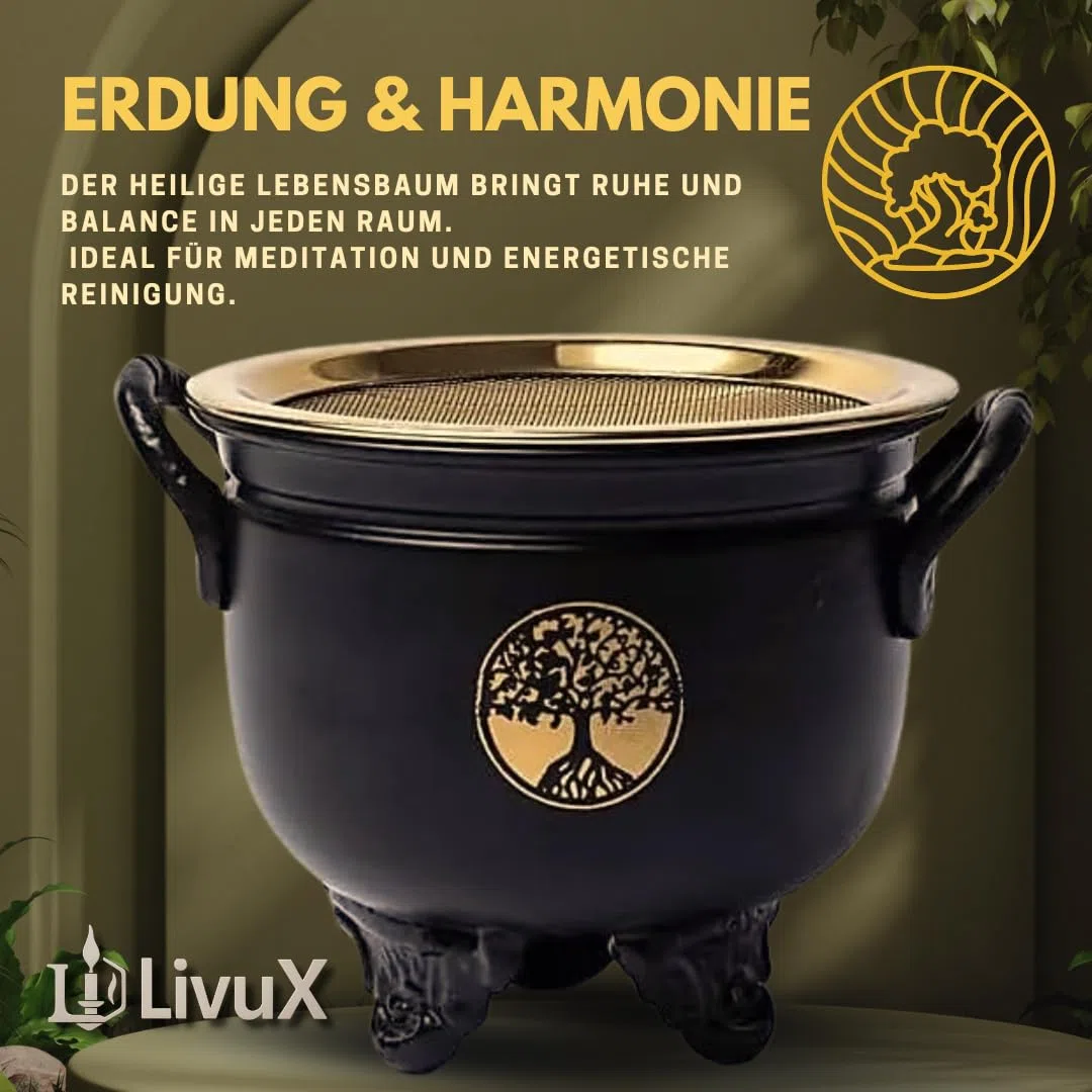 LivuX Hervidor de incienso de fases lunares con colador, quemador de incienso de hierro, diámetro de 9,5 cm, caldero ritual estable, ideal para ahumado, resina y hierbas, accesorio mágico para
