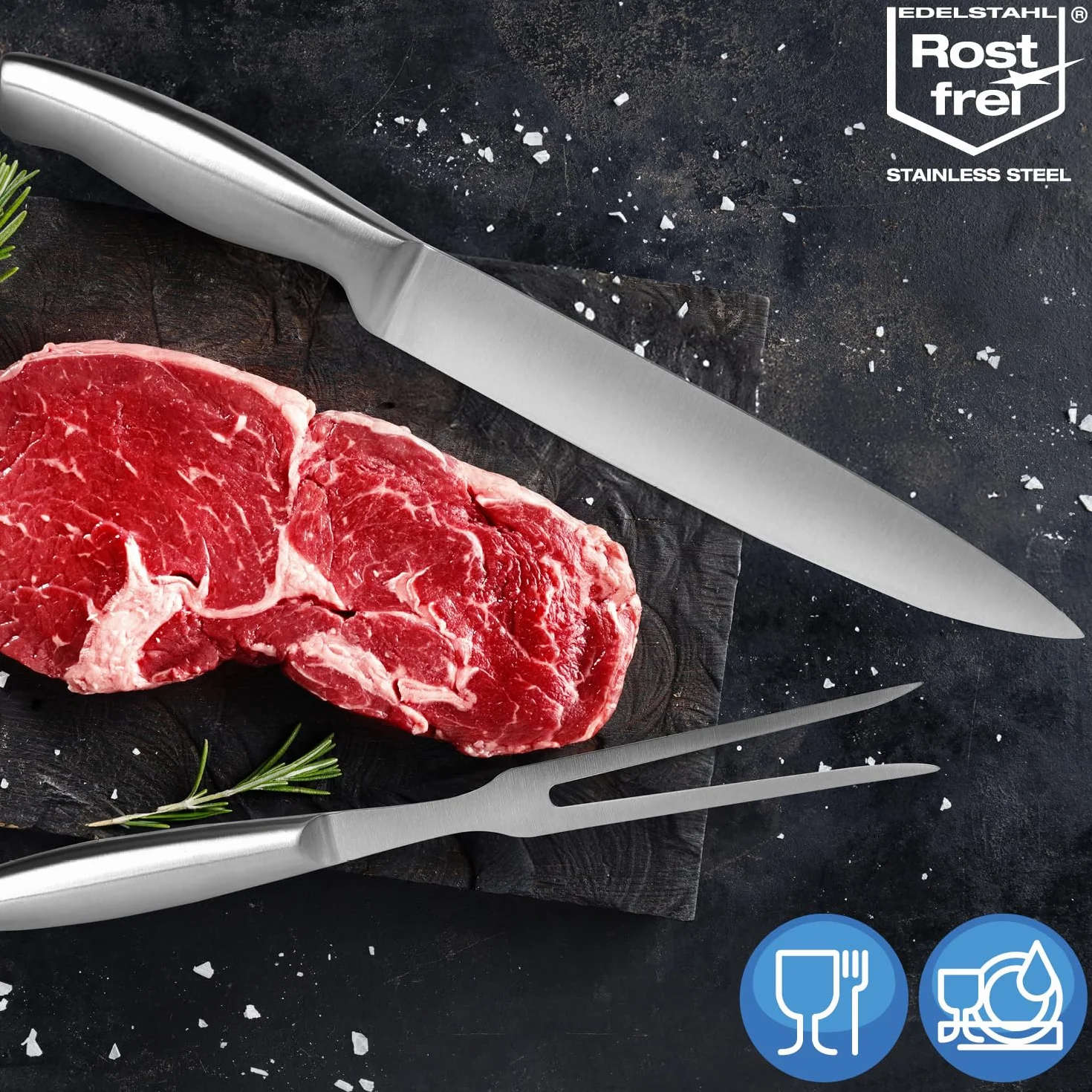 Juego de trinchar de 2 piezas - Utensilios para barbacoa de acero inoxidable - Cuchillo para carne y tenedor para carne - Tenedor para asar - Accesorios de cocina