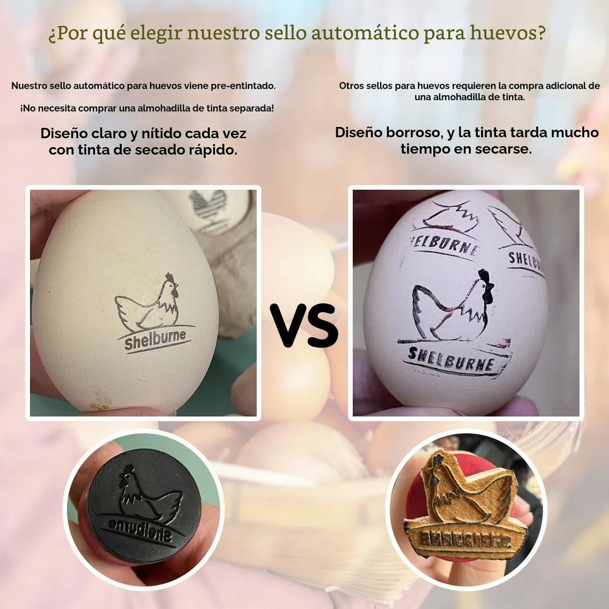 Personalizado Sello Huevos Prellenado de Tinta, Sello Autotintado a Medida para Huevos de Gallina y Pato, Tinta Prellenada de Secado Rápido Marcador 100–150 Huevos, Regalo para Criadores de Gallinas