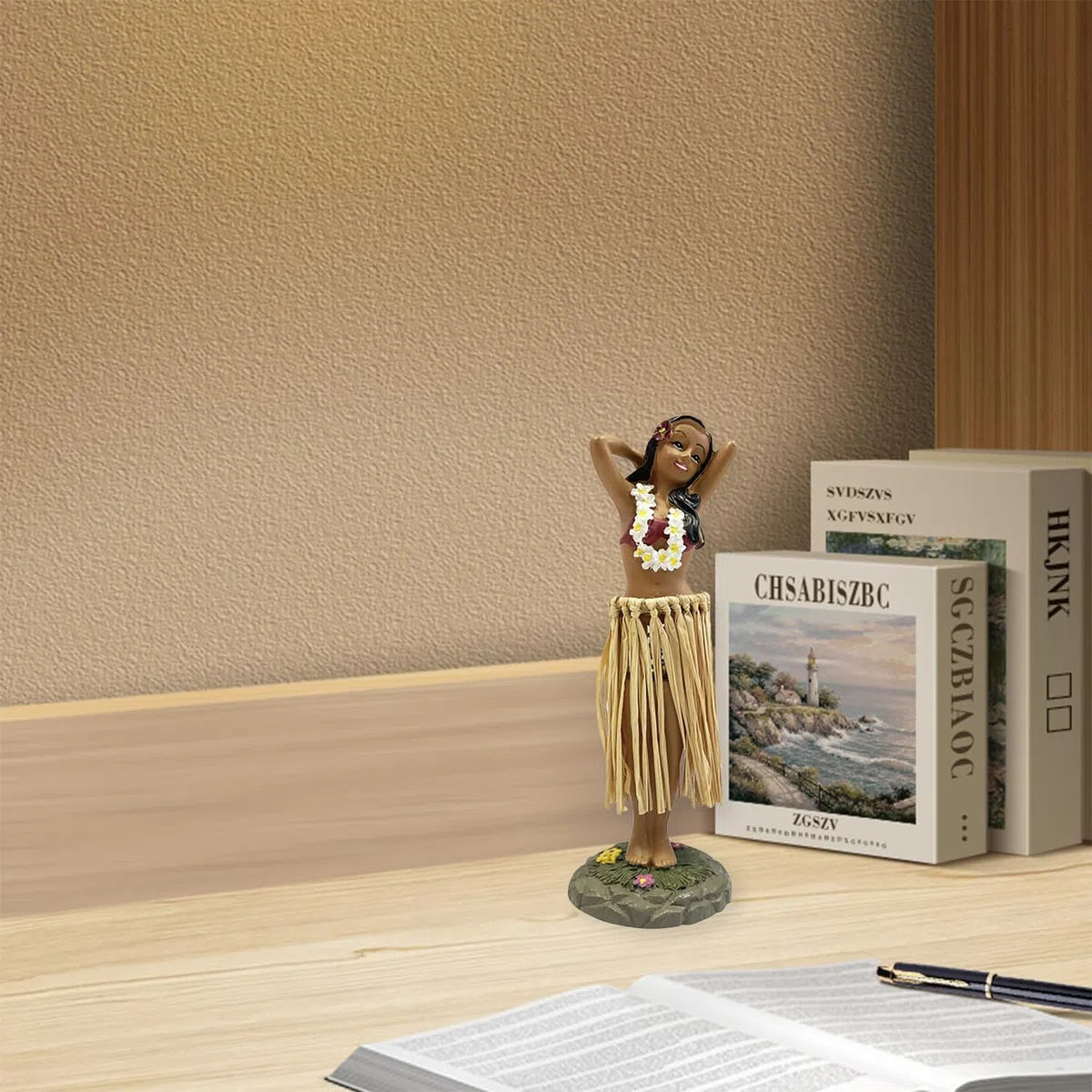 Figura Hawaiana de Niña, Muñeca Hawaiana de Resina para Salpicadero, Mini Muñeca de Tablero Hawaiiana, Adecuado para Automóviles, Estanterías, Adornos de Escritorio