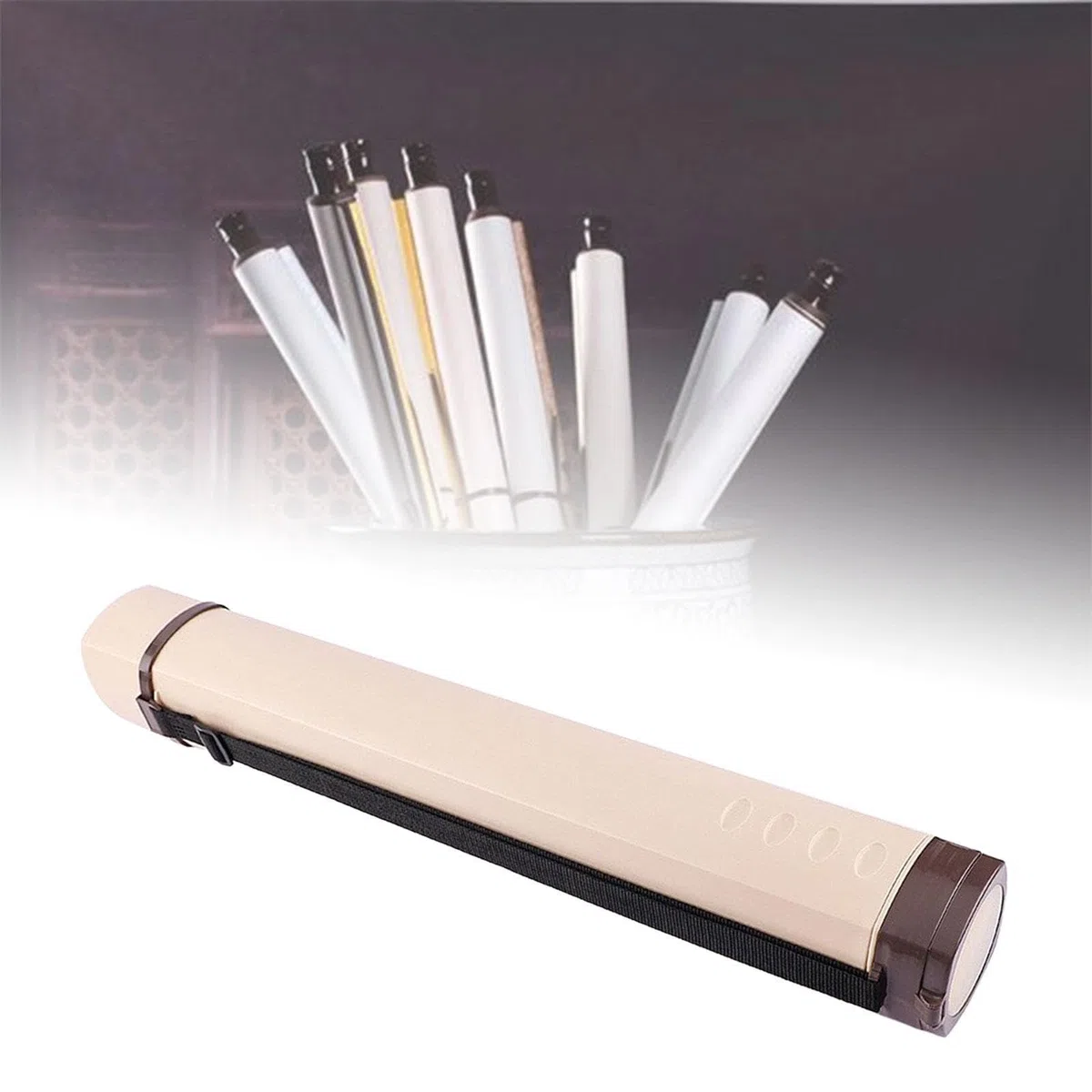 Tubo de Almacenamiento de, Tubo de Almacenamiento de Carteles, pergaminos telescópicos, Caja de Planos Multifuncional, Tubo para Planos, Beige