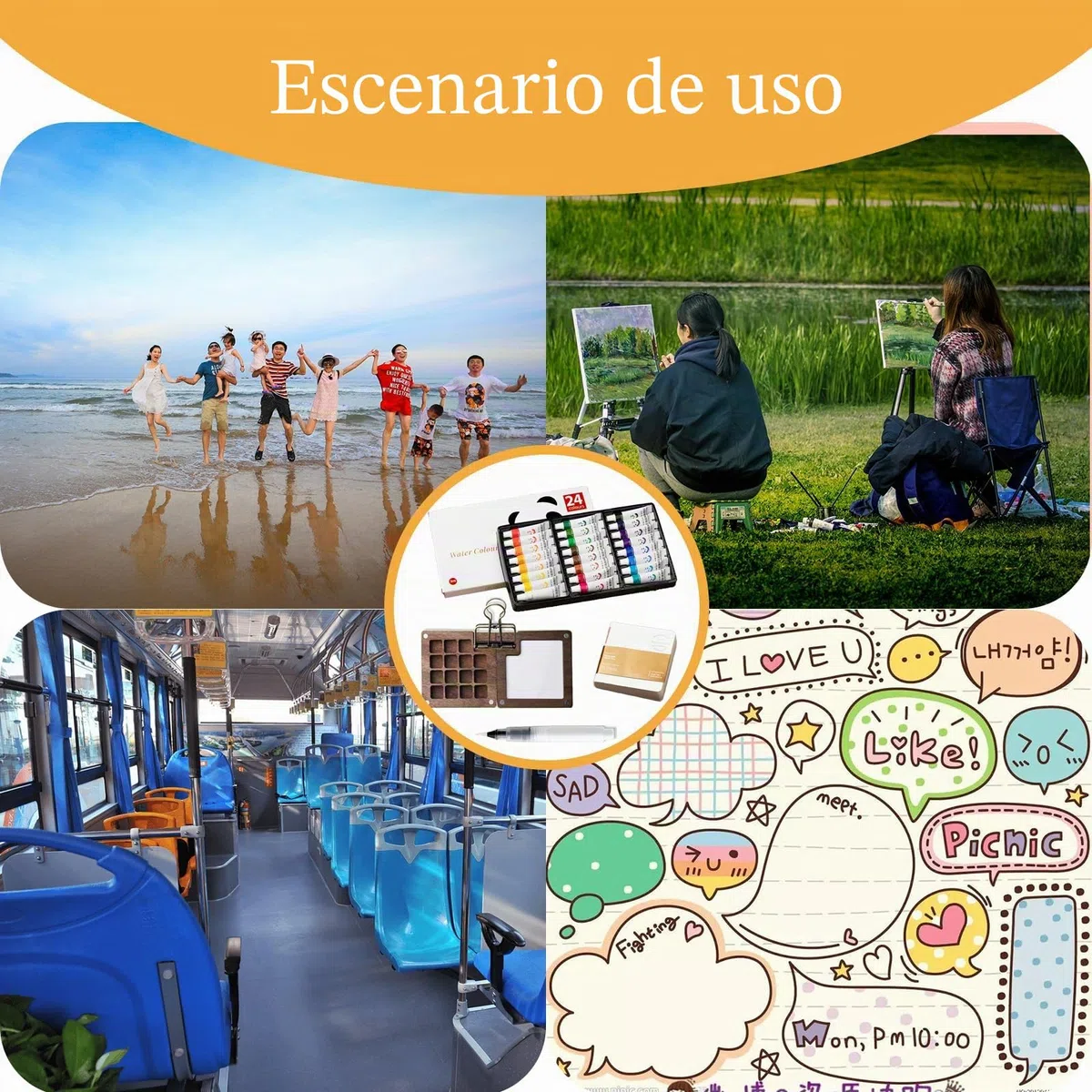 Set de Mini Acuarelas Portátil con 24 Colores Intensos 15 Rejillas Mini Almohadilla de Pintura para Viajes con Clip Metálico para Artistas Estudiantes Viajes