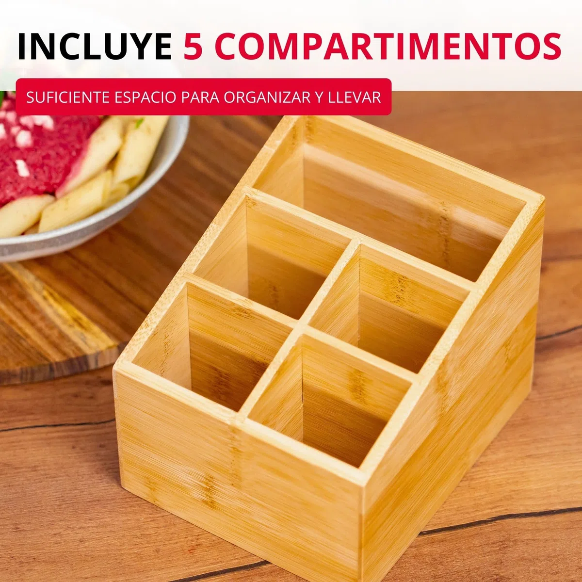 Westmark Organizador de cocina/mesa, 5 Compartimentos, Dimensiones: 13 x 13,5 x 16 cm, Bambú, Tapas + Friends, Marrón claro, 69842270