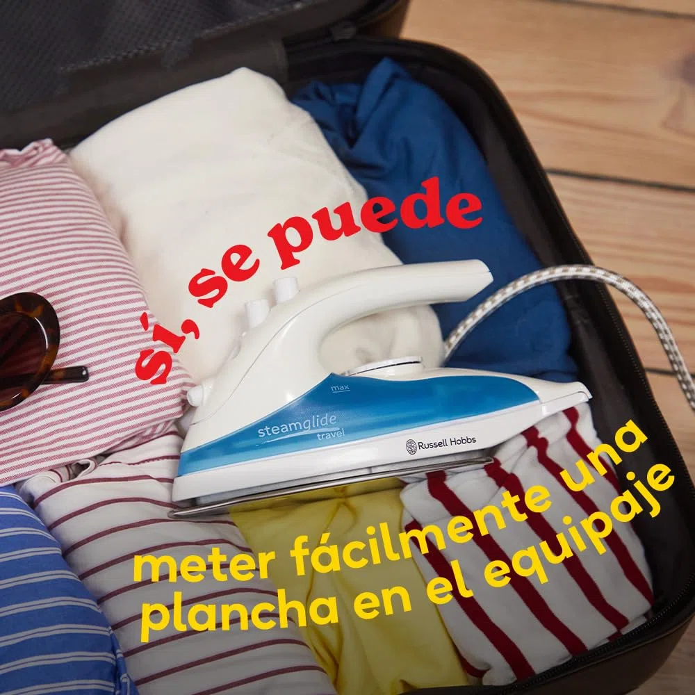 Russell Hobbs Plancha de Vapor de Viaje [830W,10g vapor variable] Compacta y Ligera, Doble Voltaje 110/240V, Depósito 80ml,Suela Acero Inoxidable,Control Temperatura, Funciones Seco y Spray, 22470-56