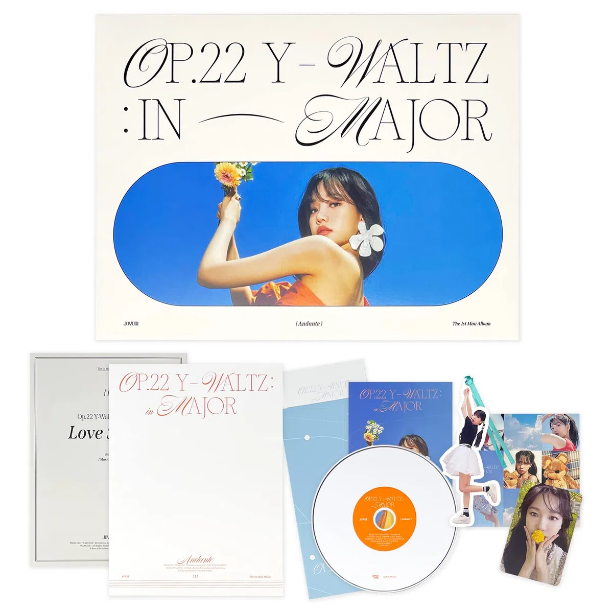 JO YURI - 1st Mini Album [Op.22 Y-Waltz : in Major] (Andante Ver.) Package + Photobook + CD-R + Title Music Score + Envelope + Postcard + Sticker + Photocard + Message Card + Photo Bookmark