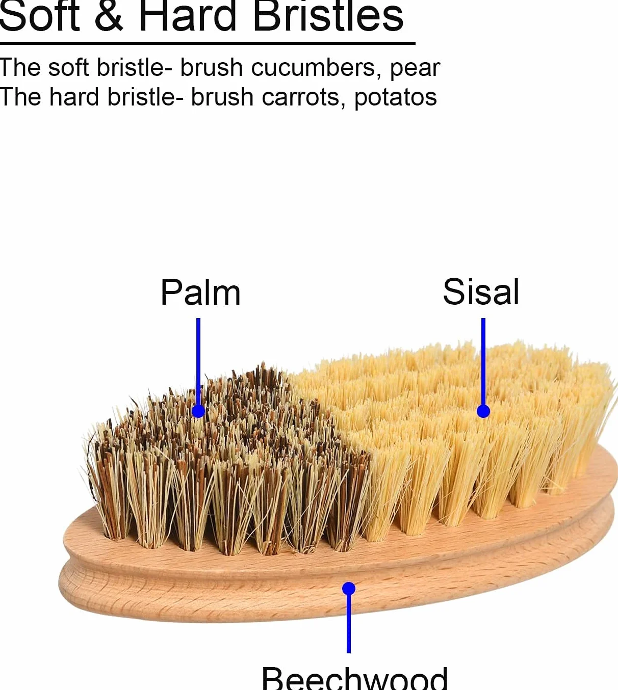 para Cepillo de Alimentos Cepillo de fregado de Verduras,Mango de Madera Duradero y Suave para Verduras.Cerdas de Palma/sisal Herramientas de Limpieza de Frutas excepcionales