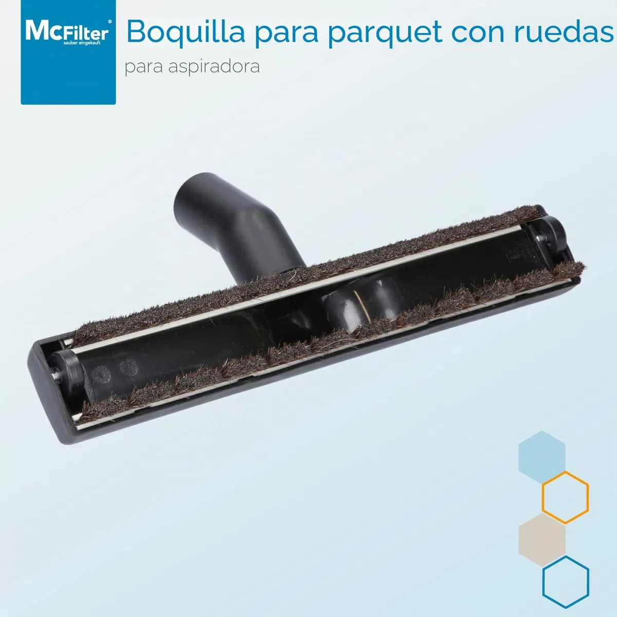 McFilter | Universal 32/35mm boquilla para suelos duros Boquilla para aspiradora 360 mm extra ancha compatible con Siemens, Bosch, Miele, 2 ruedas, crin suave