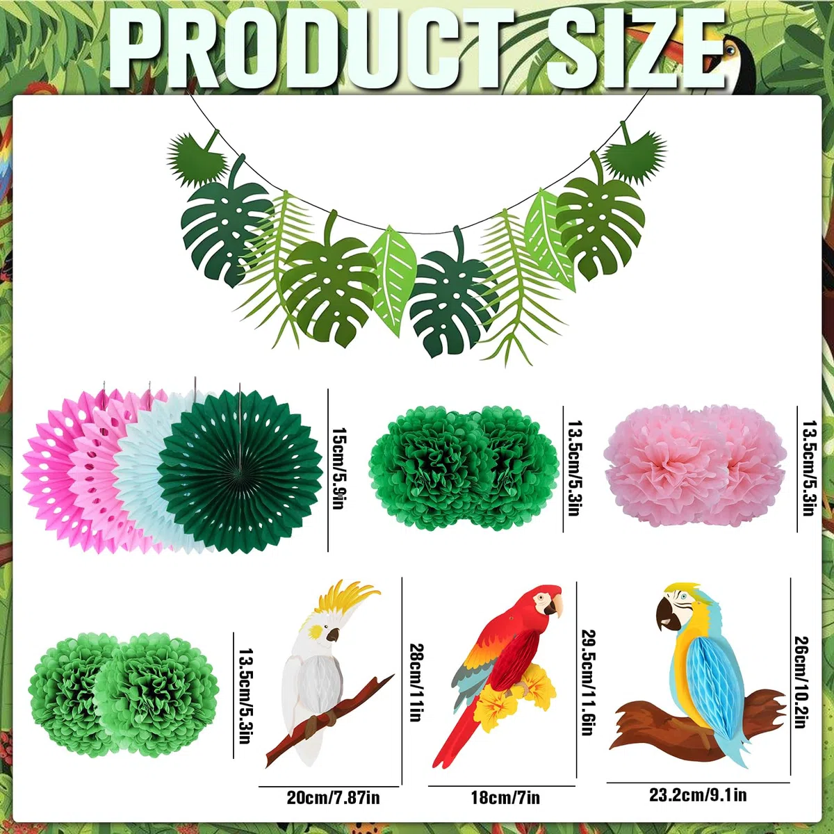 23 Piezas De Decoración De Jungla Para Cumpleaños, Fiesta Hawaiana, Jardín, Decoración De Loros, Pájaros, Verano, Hojas, Guirnalda Y Pompones