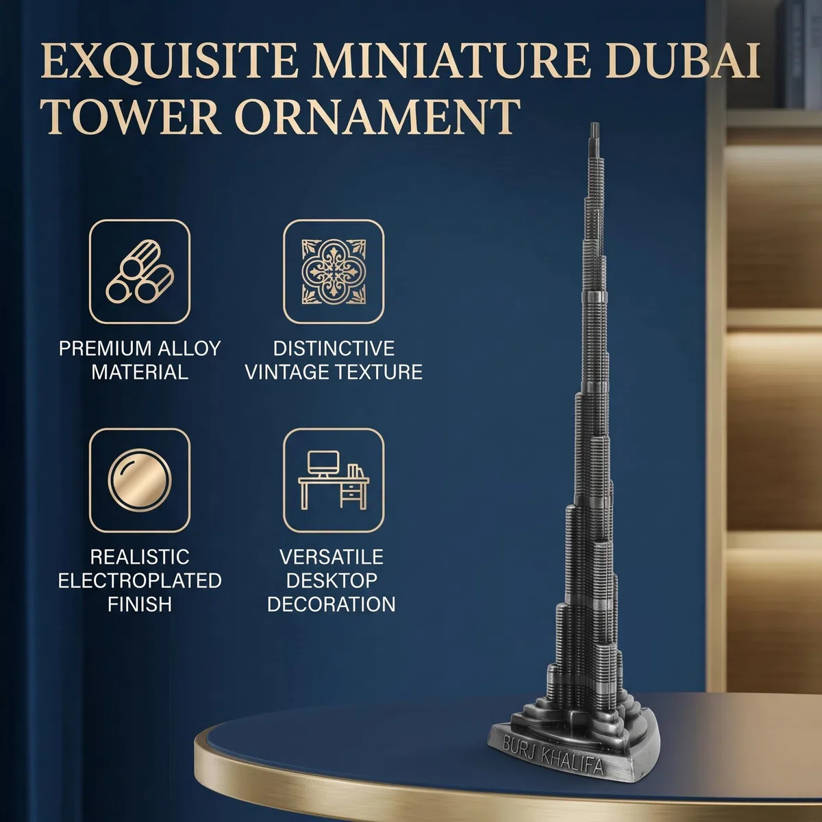 Modelo Decorativo Burj Khalifa en Miniatura, Torre de Aleación, 18 cm, Adorno Arquitectónico para Escritorio, Oficina y Hogar