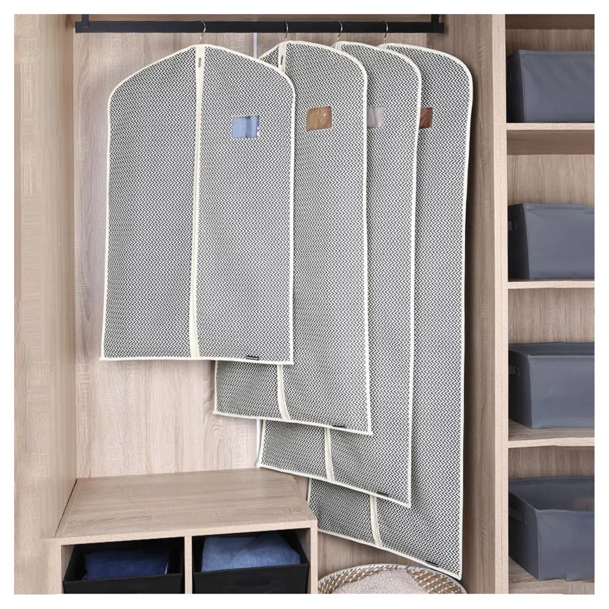 Fundas Para Trajes Y Fundas Para Ropa Bolsas Transpirables De Algodón Para Colgar Ropa Bolsa Antipolillas Para Ropa Fundas Protectoras Para Todas Las Prendas(Size:90×58cm,Color:Raya-Plano)
