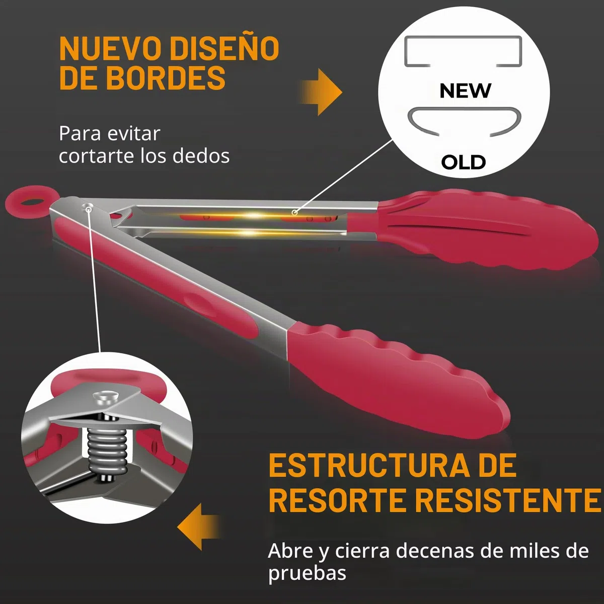 Hotec Pinzas de Cocina de Acero Inoxidable con Puntas de Silicona, 17.8cm, 23cm, 30.5cm,Multicolor