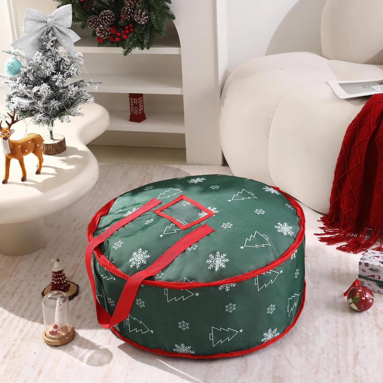 YiYa Almacenamiento de Adornos Navideños Bolsa de Almacenamiento para Guirnaldas Impermeable Bolsa para Corona de Navidad para Decoraciones navideñas (Verde)