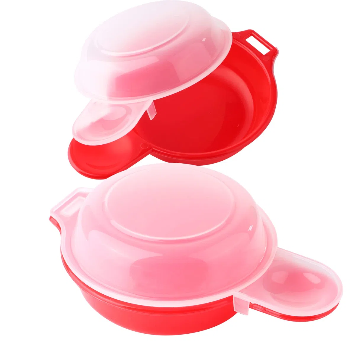 2 juegos de olla para huevos de microondas, herramienta de cocina rápida para hacer tortillas de Hamburgo en 1 minuto (rojo y transparente)