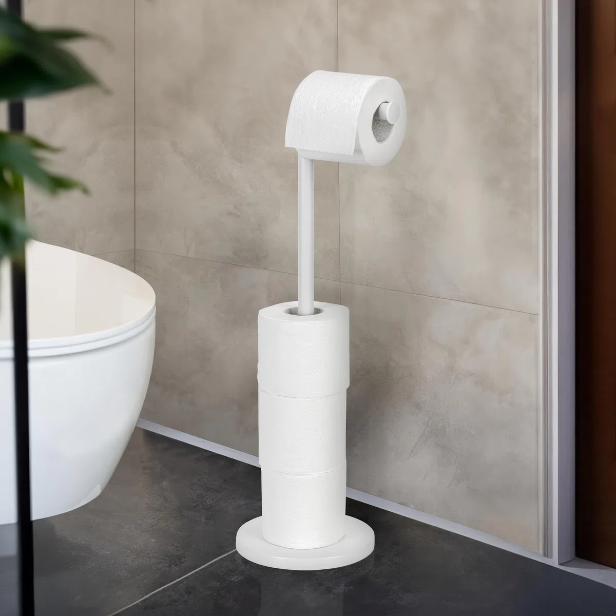Wenko Portarrollos de pie 2 en 1 Blanco Mate, Acero, 21 x 55 x 17 cm, Blanco