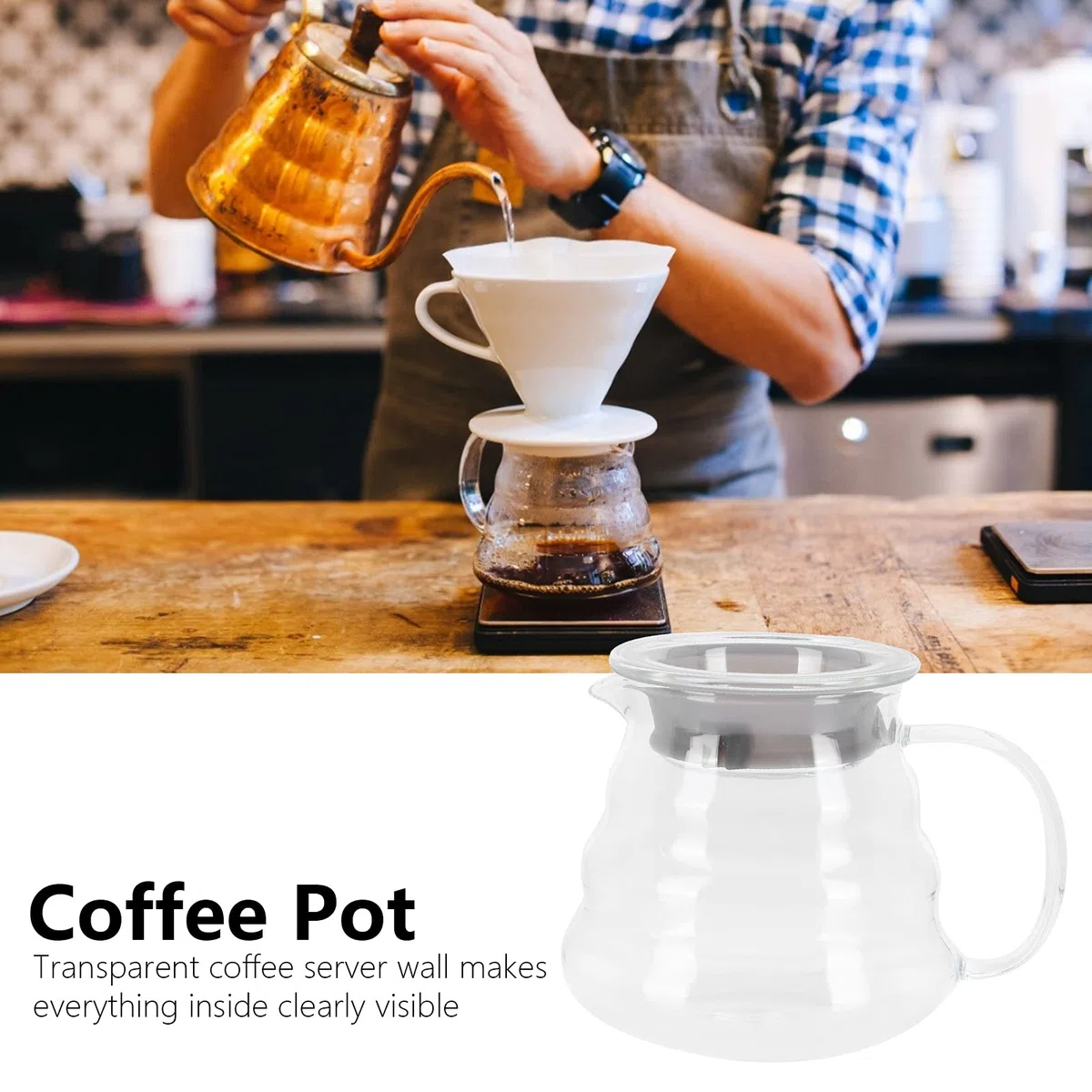Agatige V60 Servidor De Café De Vidrio, 500ML Profesional Transparente De Gran Capacidad Jarra De Café Expreso Con Mango Jarra Cafe Jarra De Crema De Vidrio Server De Café Y Té Para Mostrador Cocina