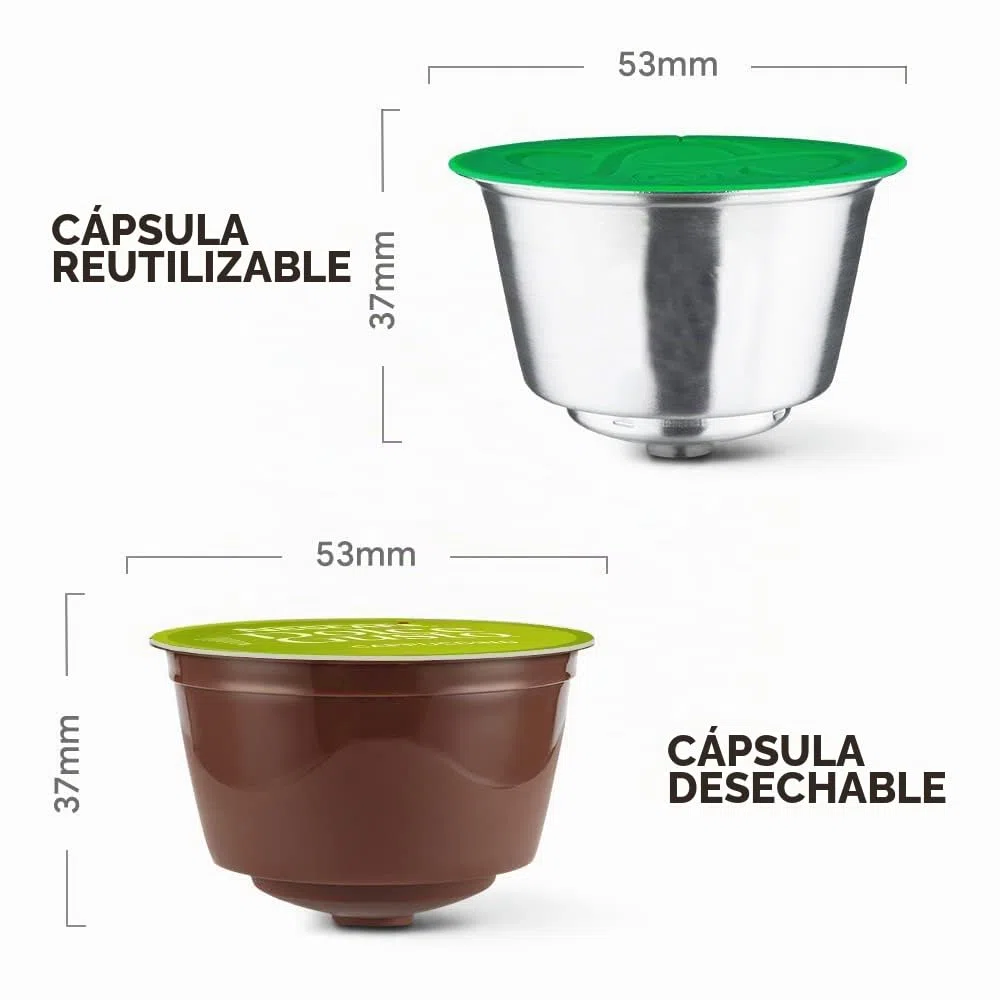 Capsules rechargeables Filtres à dosettes de café réutilisables compatibles avec les brasseurs Dolce Gusto avec cuillère et brosse (1 cápsula, 1 tamper)