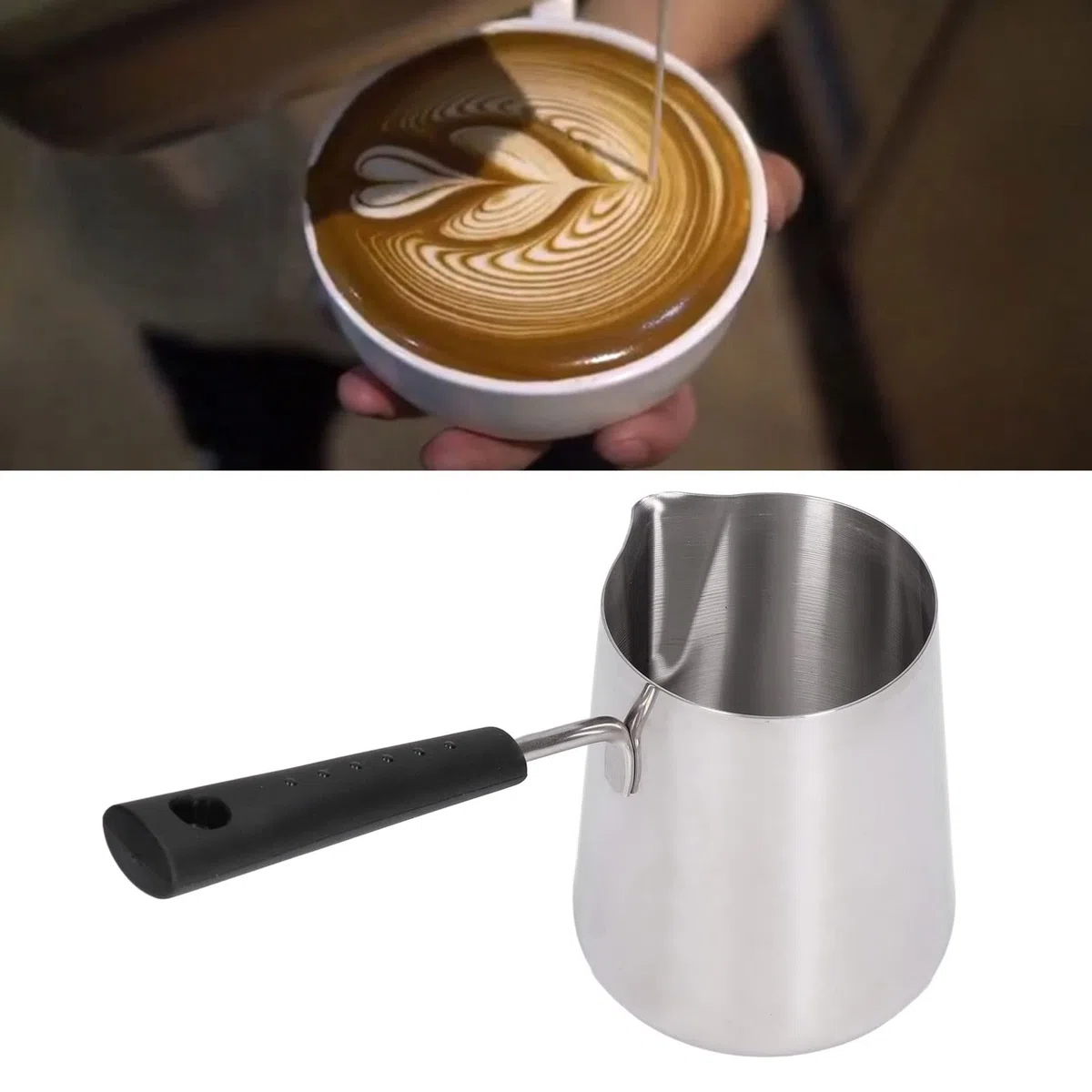 Tyenaza Cafetera Turca de 600 ml, Jarra de Café de Inducción de Acero Inoxidable, Cezve de Acero Inoxidable para Calentar café y Mantequilla, con Mango Resistente al Calor, para Amantes del Café