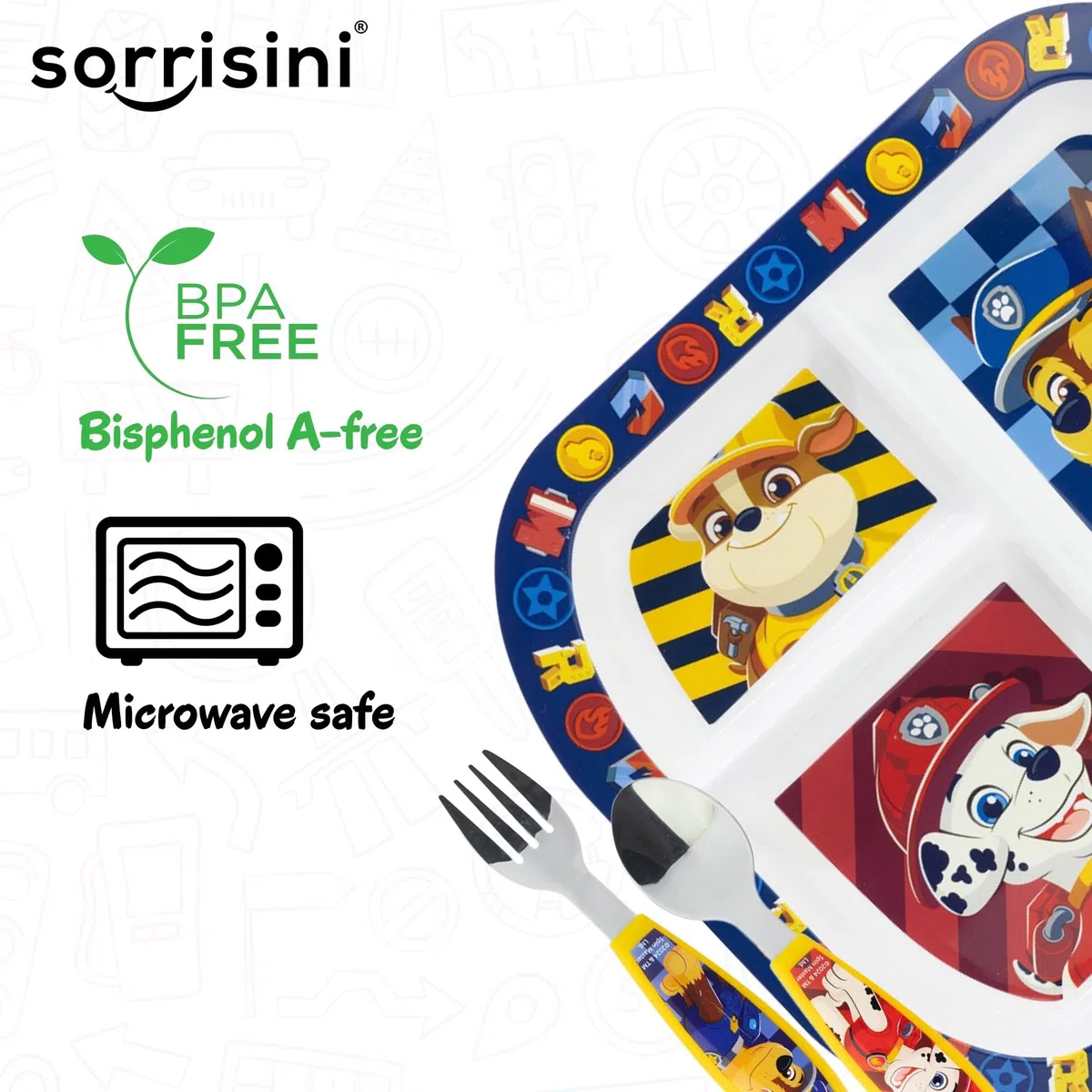 Vajilla Reutilizable Para Microondas PAW, 3 Piezas Partidos, Primer Juego de Destete con Plato, Cubiertos de Acero Inoxidable, Platos de Plástico Microondables, Sin BPA