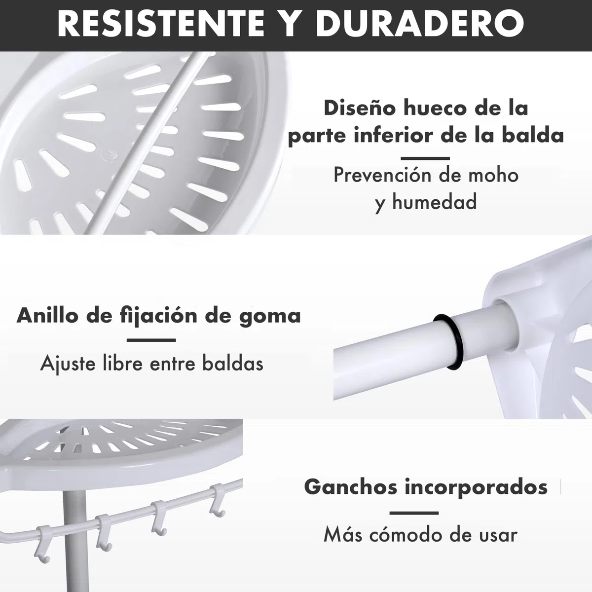 T-LOVENDO.ES Estantería de esquina ducha o bañera telescópica sin taladro de pie esquinera. Extensible altura ajustable. 4 baldas. Desde 85cm a 260cm. Acero y plástico. Blanca