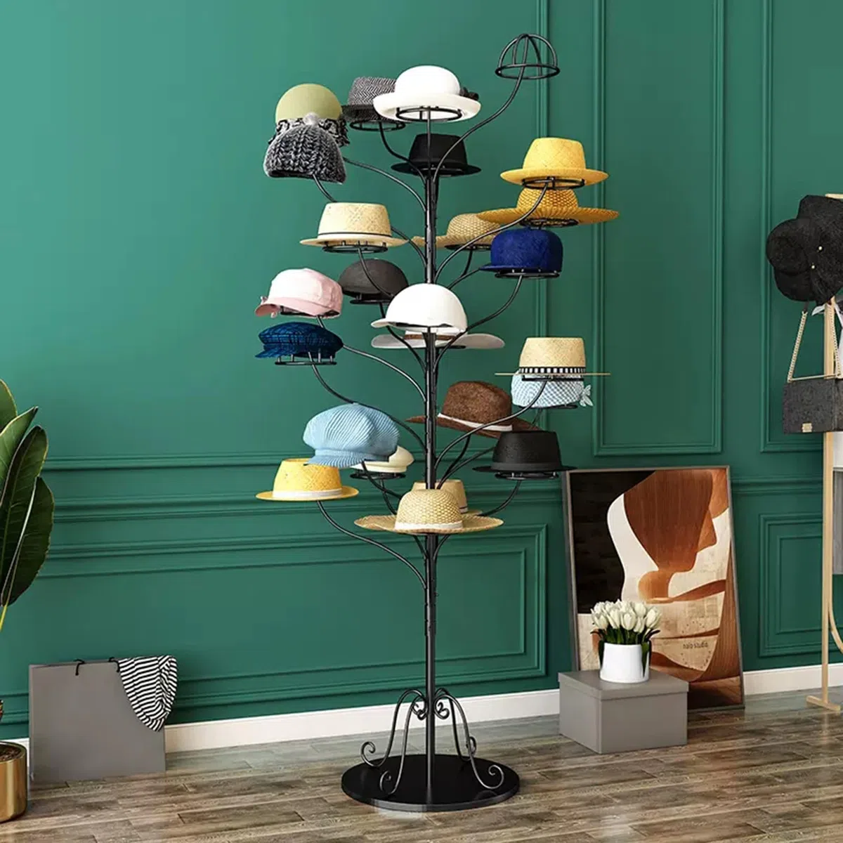 Expositor Independiente para Sombreros, Soporte metálico para Sombreros, percheros comerciales para Gorras de béisbol, Organizador de Sombreros, Negro - Capacid,Black-Adult Capacity 25