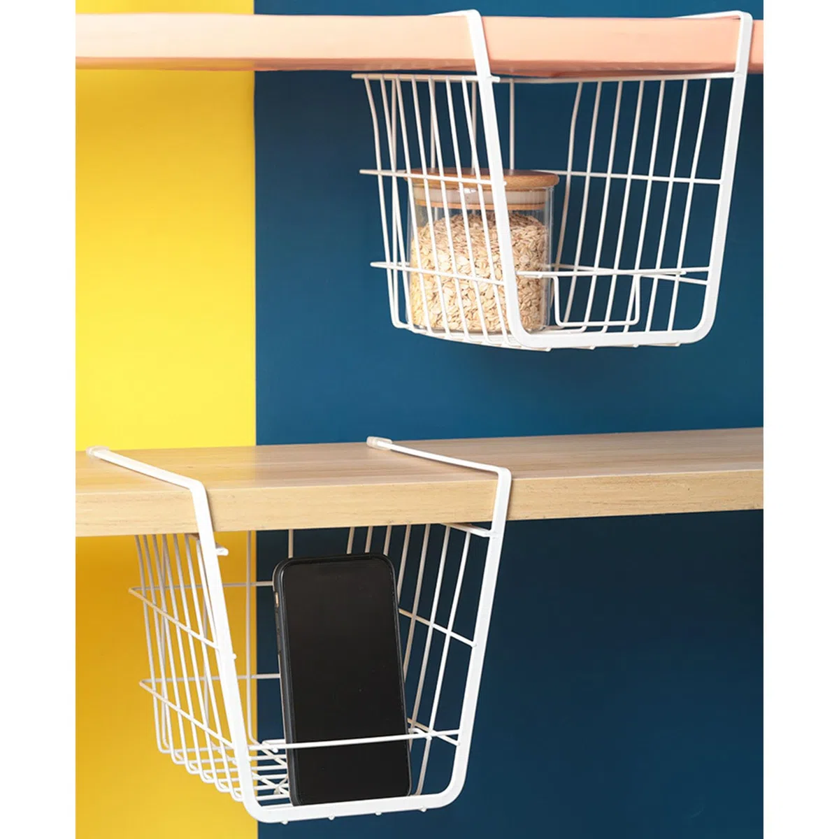Tyenaza Organizador de Cesta para Estante Debajo del Gabinete, Estante de Alambre de Metal para Colgar, Estante de Almacenamiento con Soporte para Telé, para Cocina, Oficina, Trastero, BañO, Armario