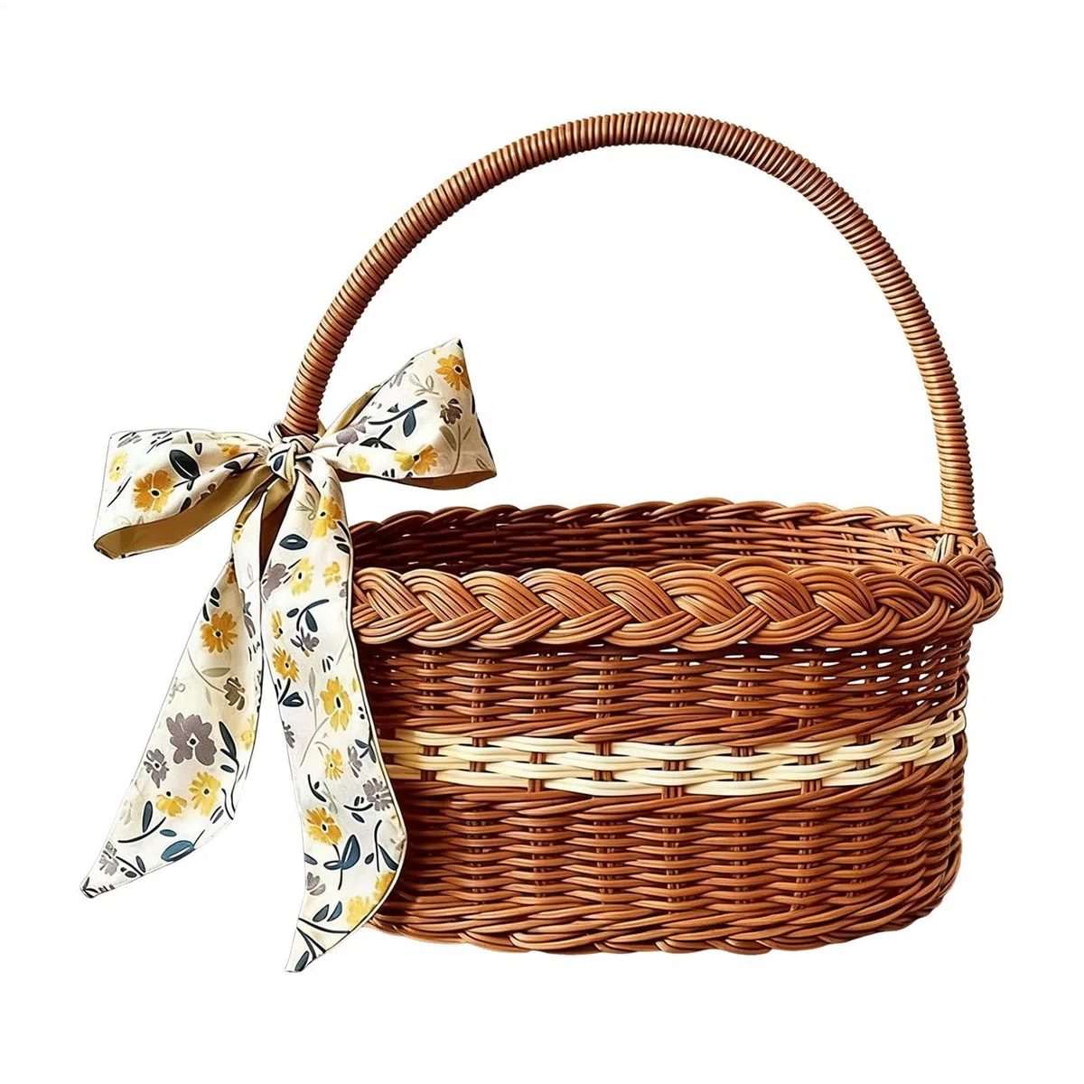 Cesta de picnic con cinta, ampliamente aplicable, 30 x 20 x 30 cm, cestas de mimbre con asa, cestas y cestas de mimbre, movilidad sin esfuerzo, para playa, camping,