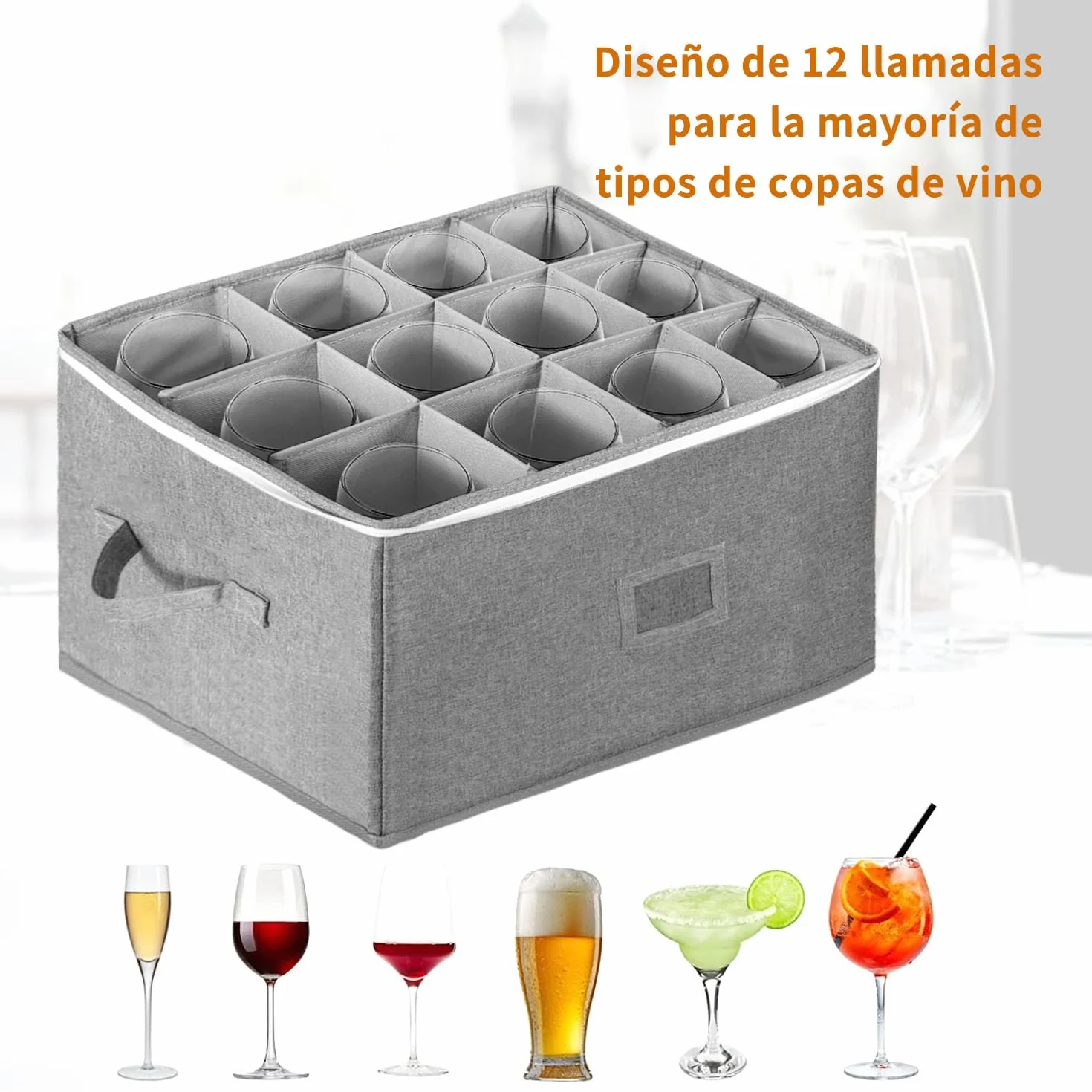 Boczif Cajas de almacenamiento de copas de vino, cajas de almacenamiento de stemware con tabiques, contenedores de almacenamiento de cristalería con capacidad para 12 vinos tintos o blancos, bebidas