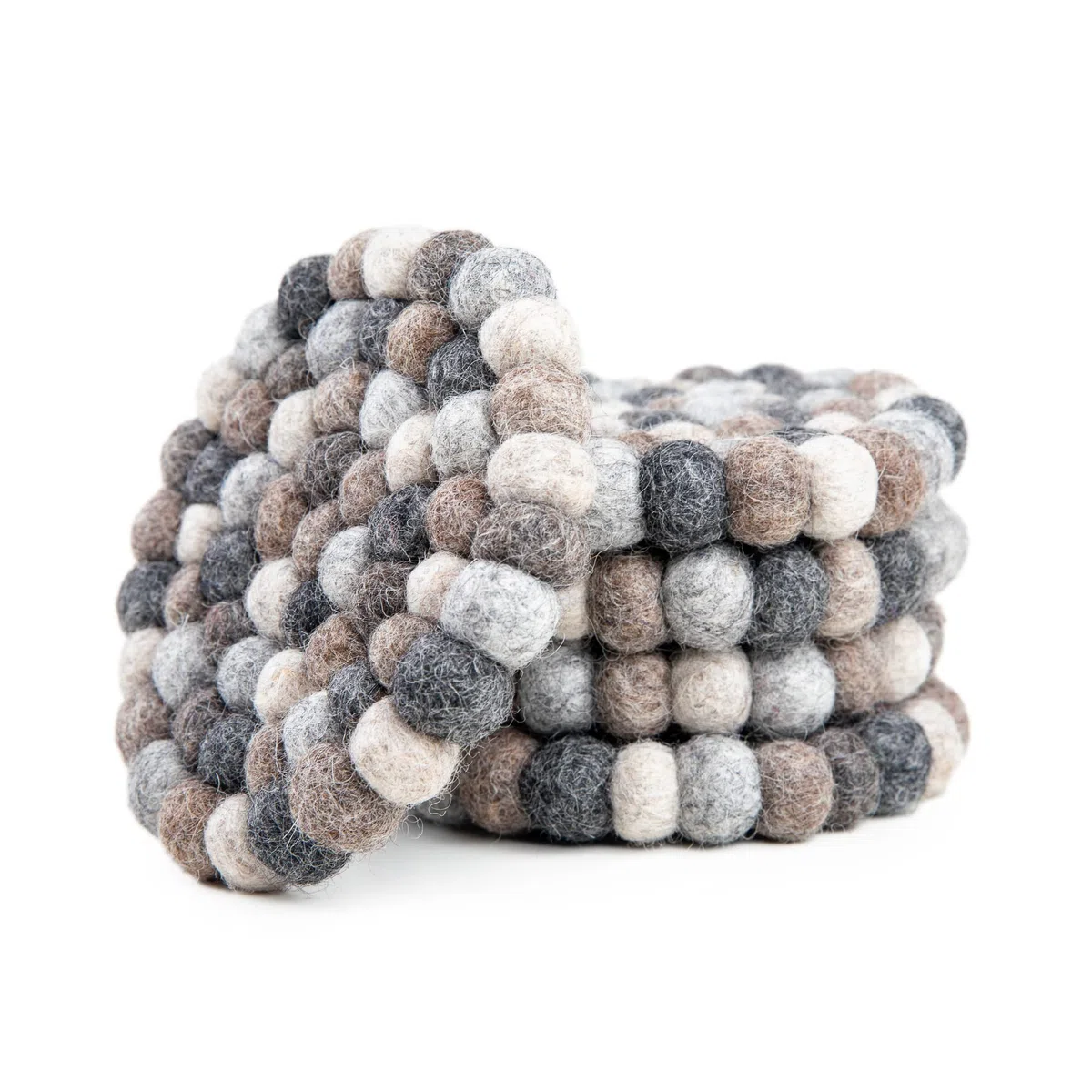 Redondo Posavasos de Bolas de Fieltro - Posavasos de Mesa 100% Lana Merina - Salvamanteles Absorbente para Bebidas - Grueso y Duradero Fieltro a Mano en Nepal por Woolygon - Multicolor - Juego de 5