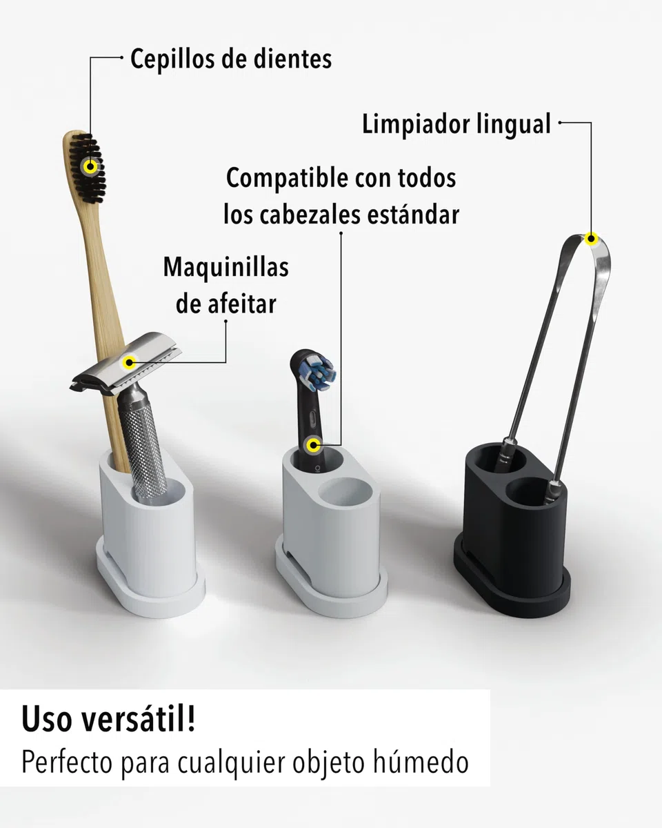Qikfresh - Soporte para 2 Cabezales y cepillos dentales - Compatible con Oral-B, iO, Philips Sonicare, Waterpik, Fairywill - Silicona alimentaria (Blanco)
