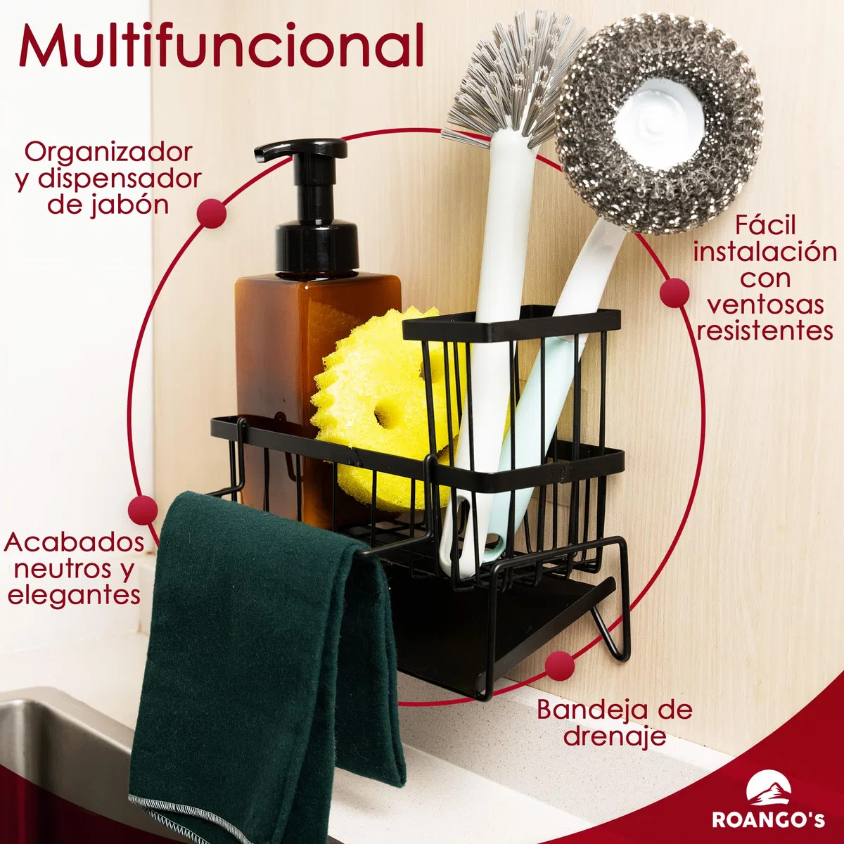 Organizador Cocina, Organizador Fregadero, Accesorios cocina, Estantería Baño, Accesorios baño, organizador baño autodrenante, Almacenaje cocina, hogar y cocina, Utensilios de cocina, Acero Inoxidable