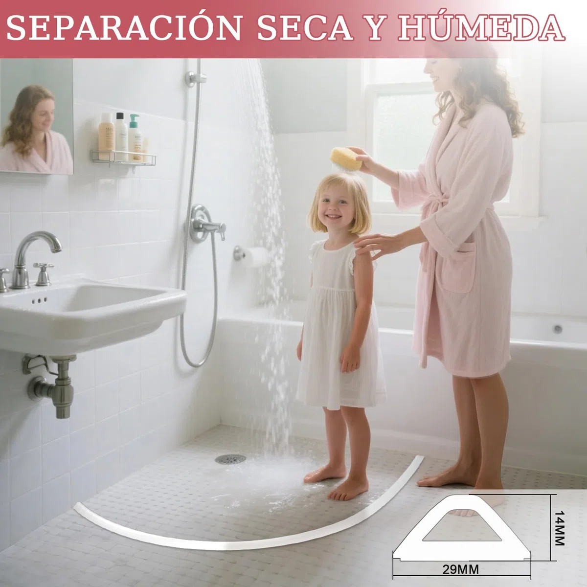 alophoty 100 cm Barrera Agua Ducha Silicona - Perfil Silicona Autoadhesiva, Borde Plato Ducha, Plegable, Impermeable, Para Mampara de Ducha, Bañera, Lavabo, Encimera Cocina